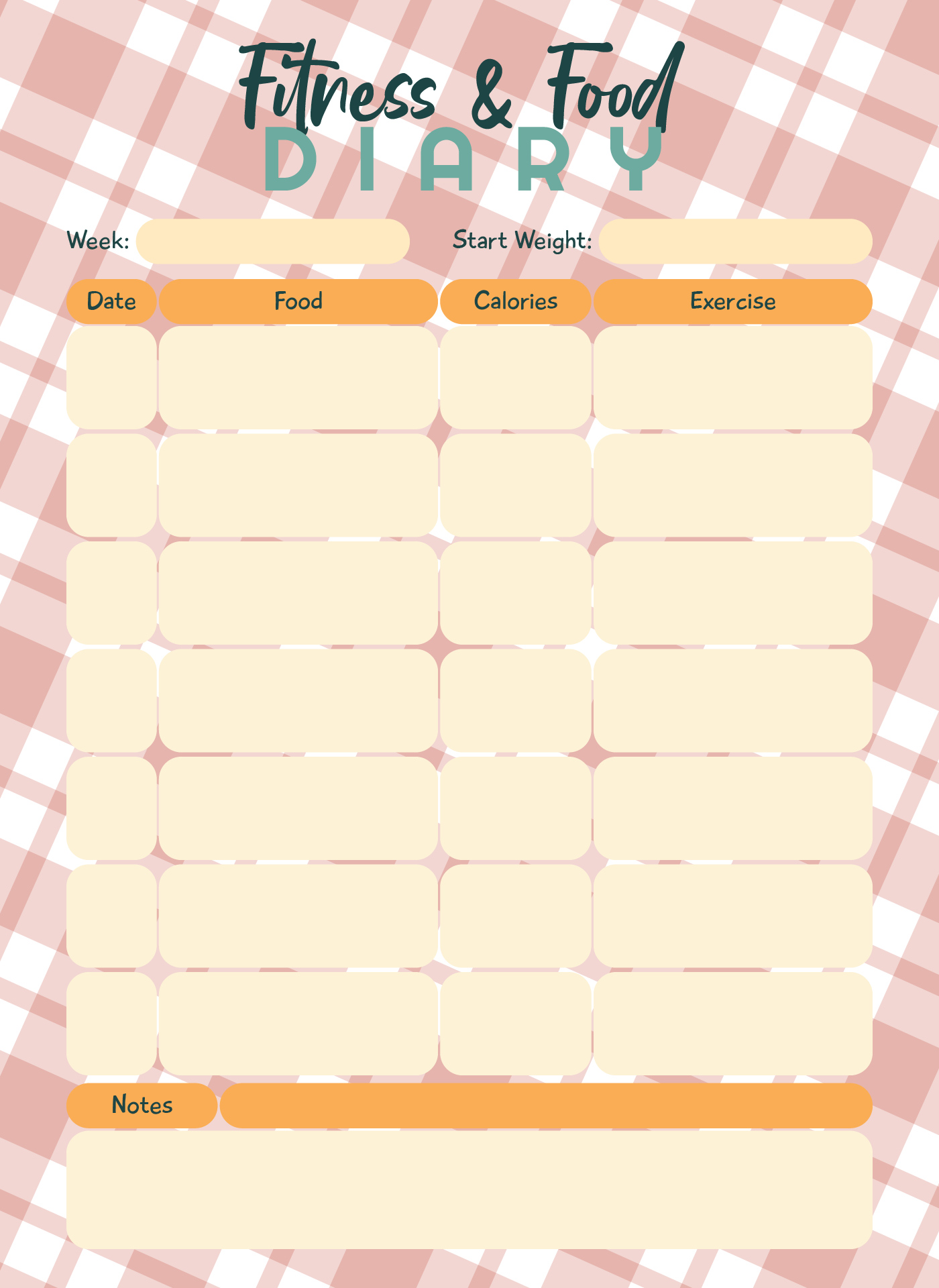 Fitness And Food Diary For Weight Loss Template