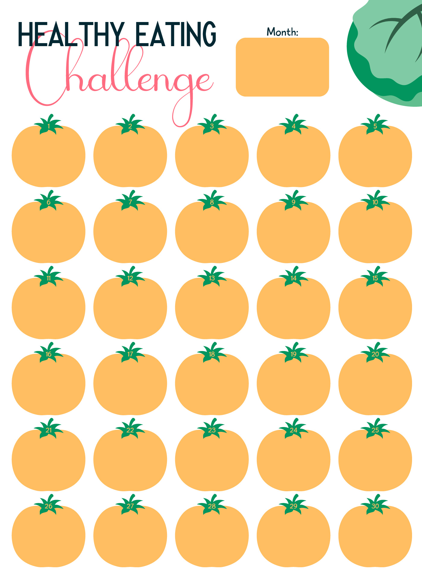 30 Days Healthy Eating Challenge Weight Loss Journal