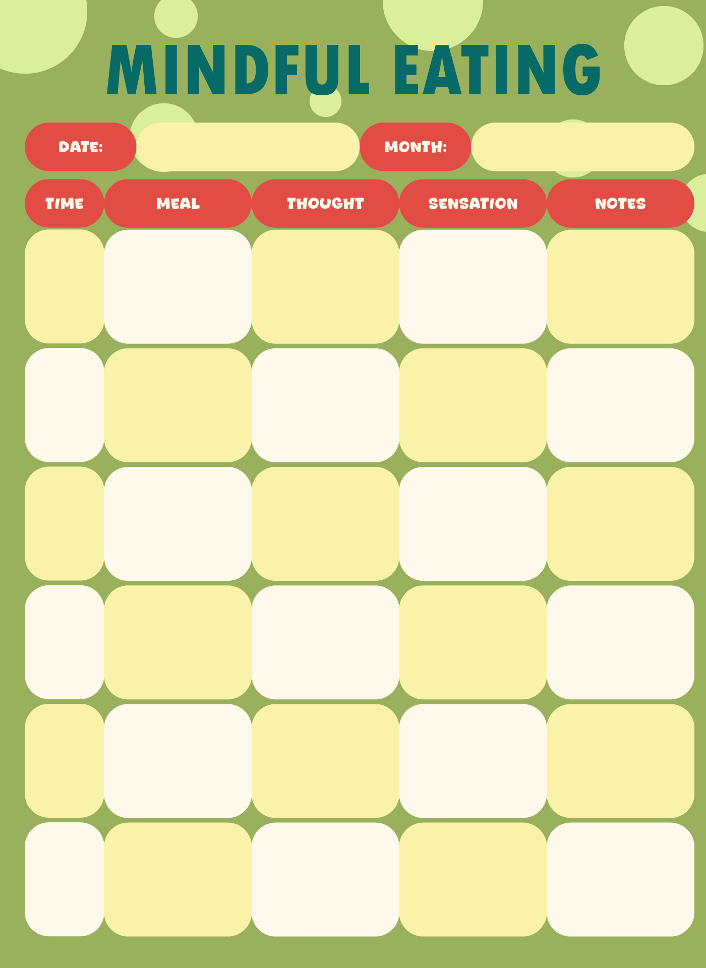 Mindful Eating Journal Template