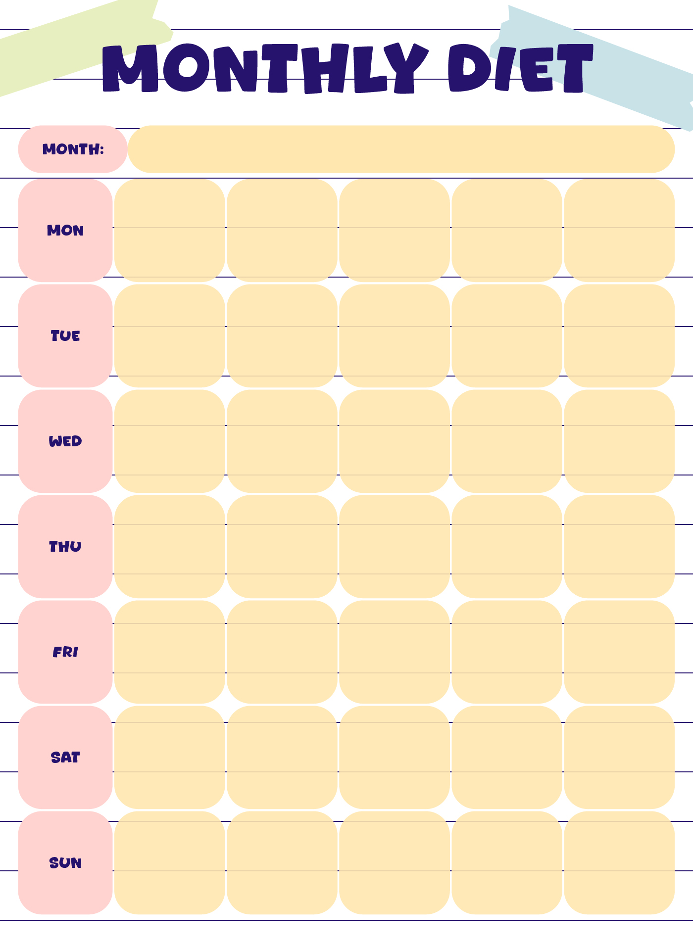 Monthly Diet Planner Template