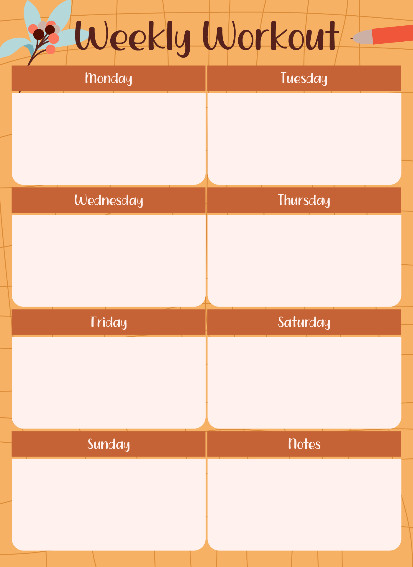 Weekly Workout Schedule Printable Template