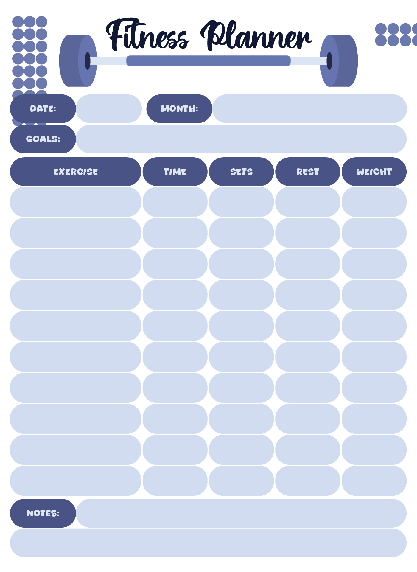 Beginner Fitness Planner Printable