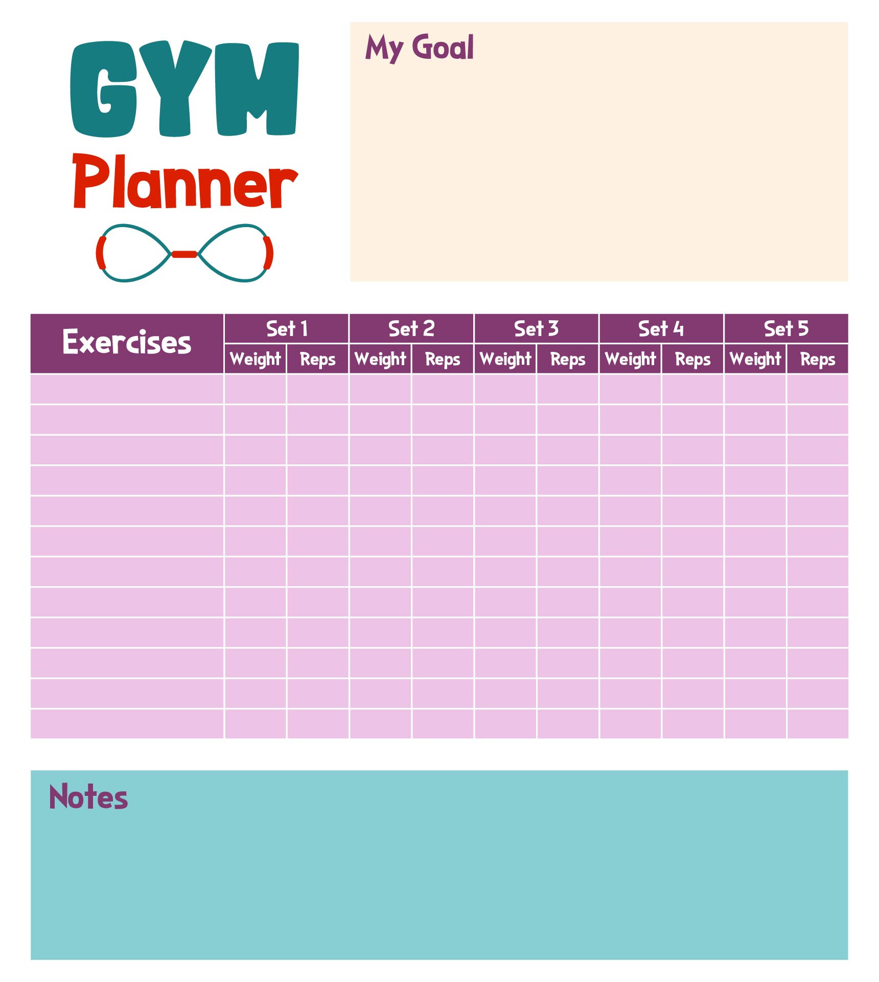 Gym Planner Printable Schedule Template