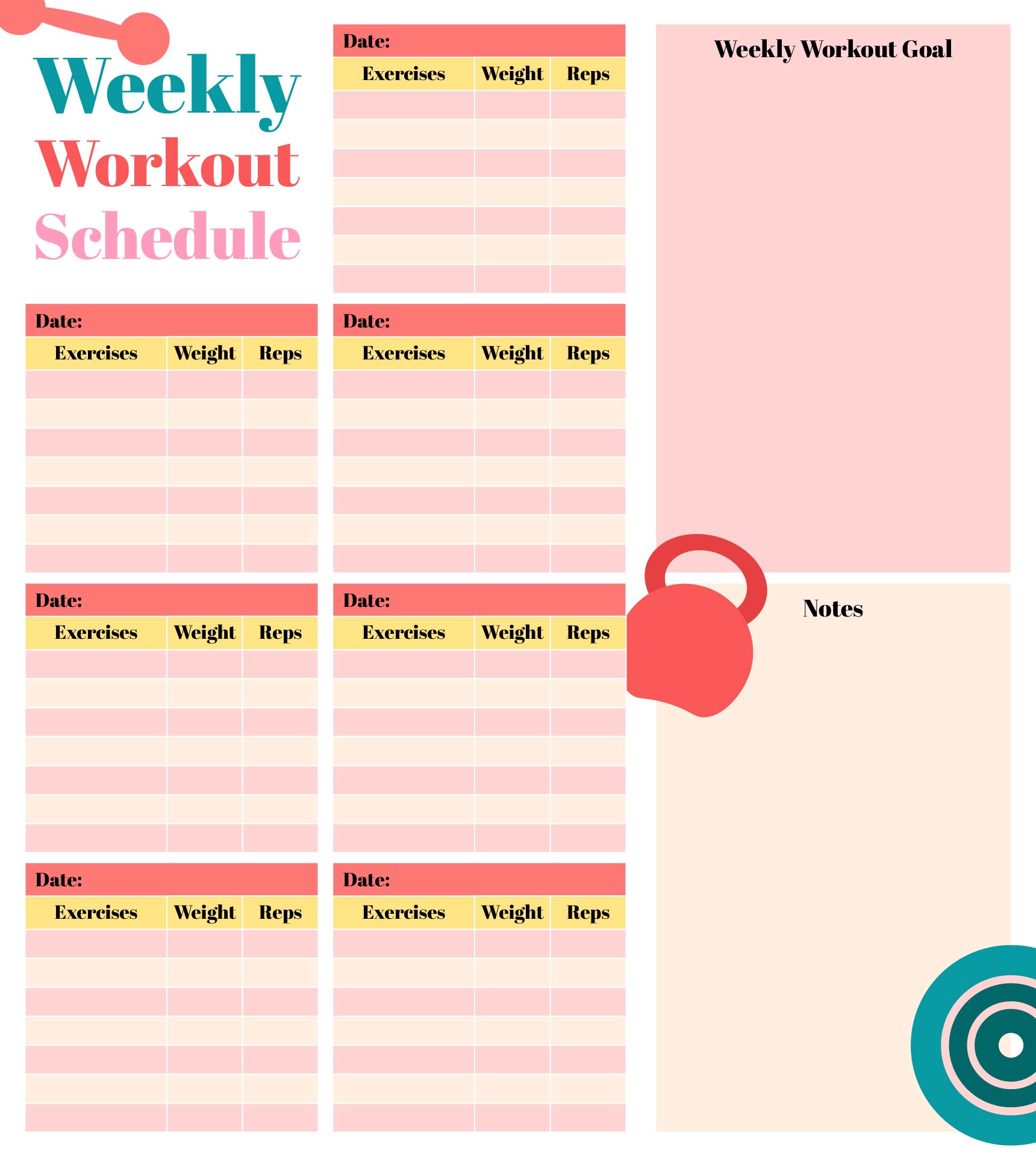 Weekly Workout Schedule Printable