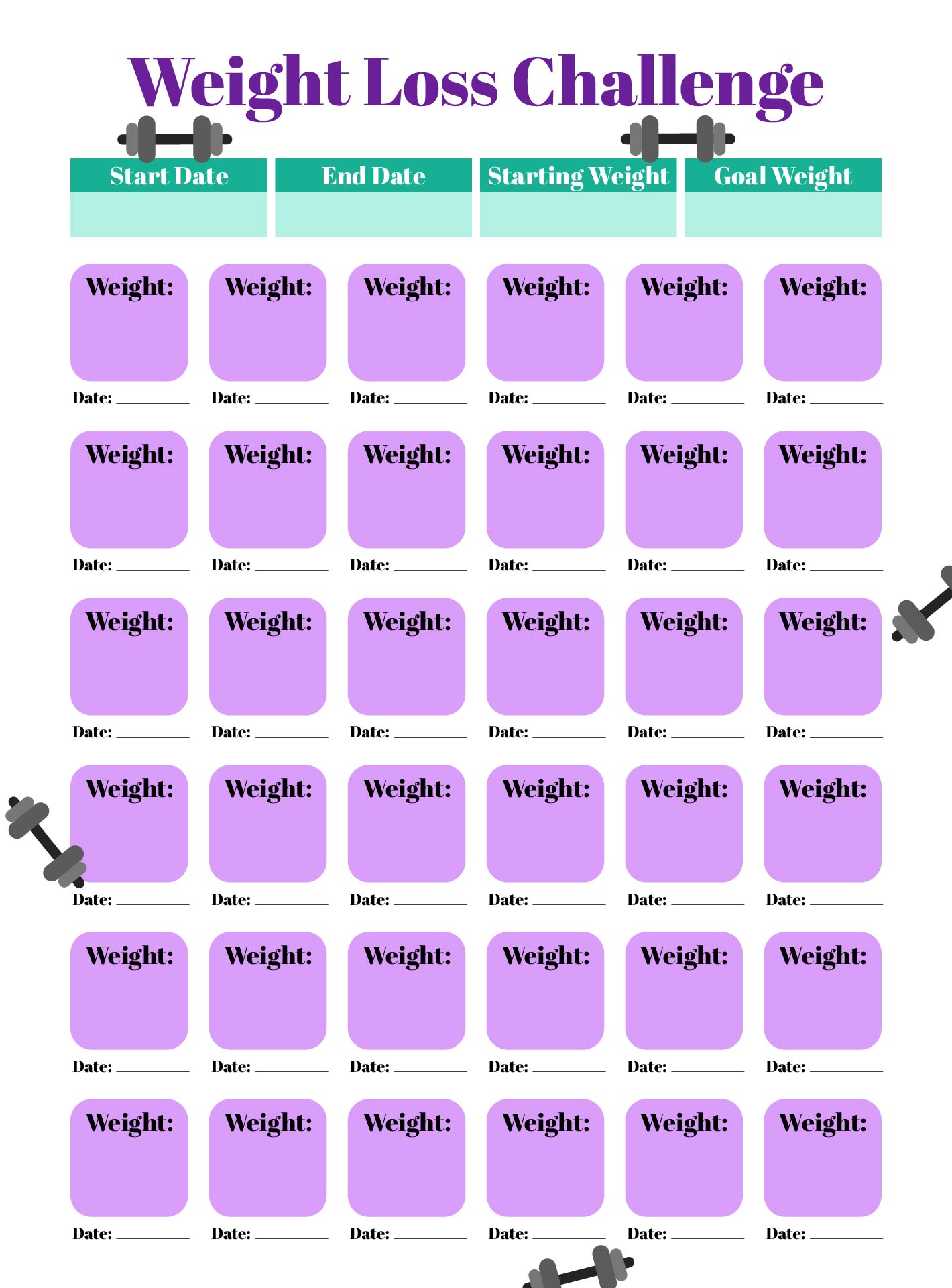 Weight Loss Challenge Chart
