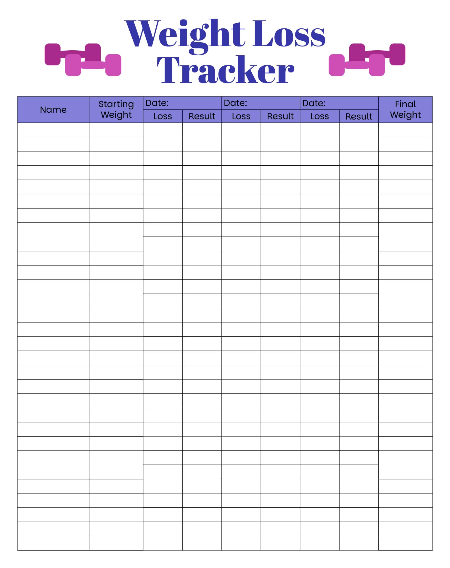 Weight Loss Competition Tracker Template