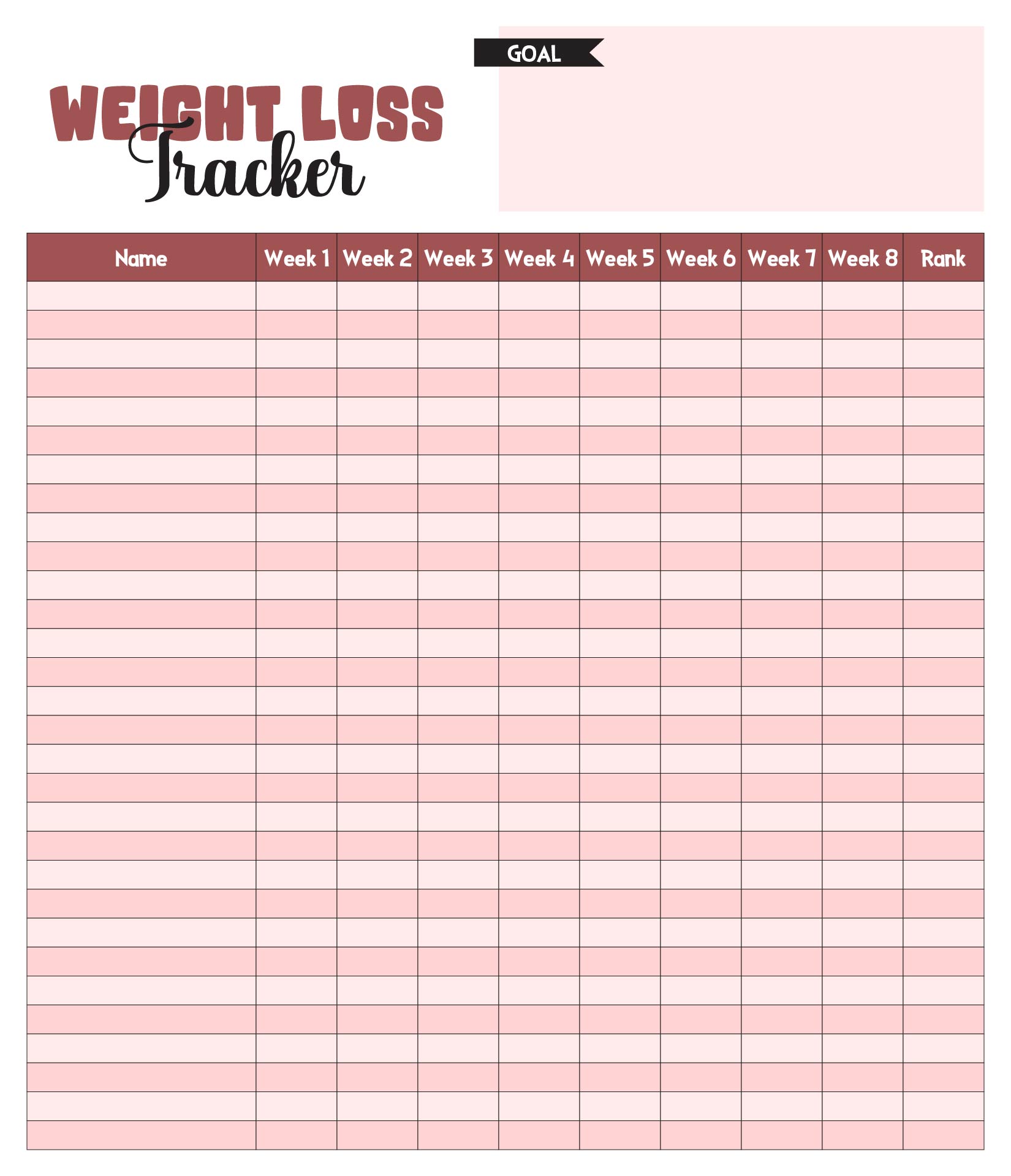 Biggest Loser Tracking Spreadsheet