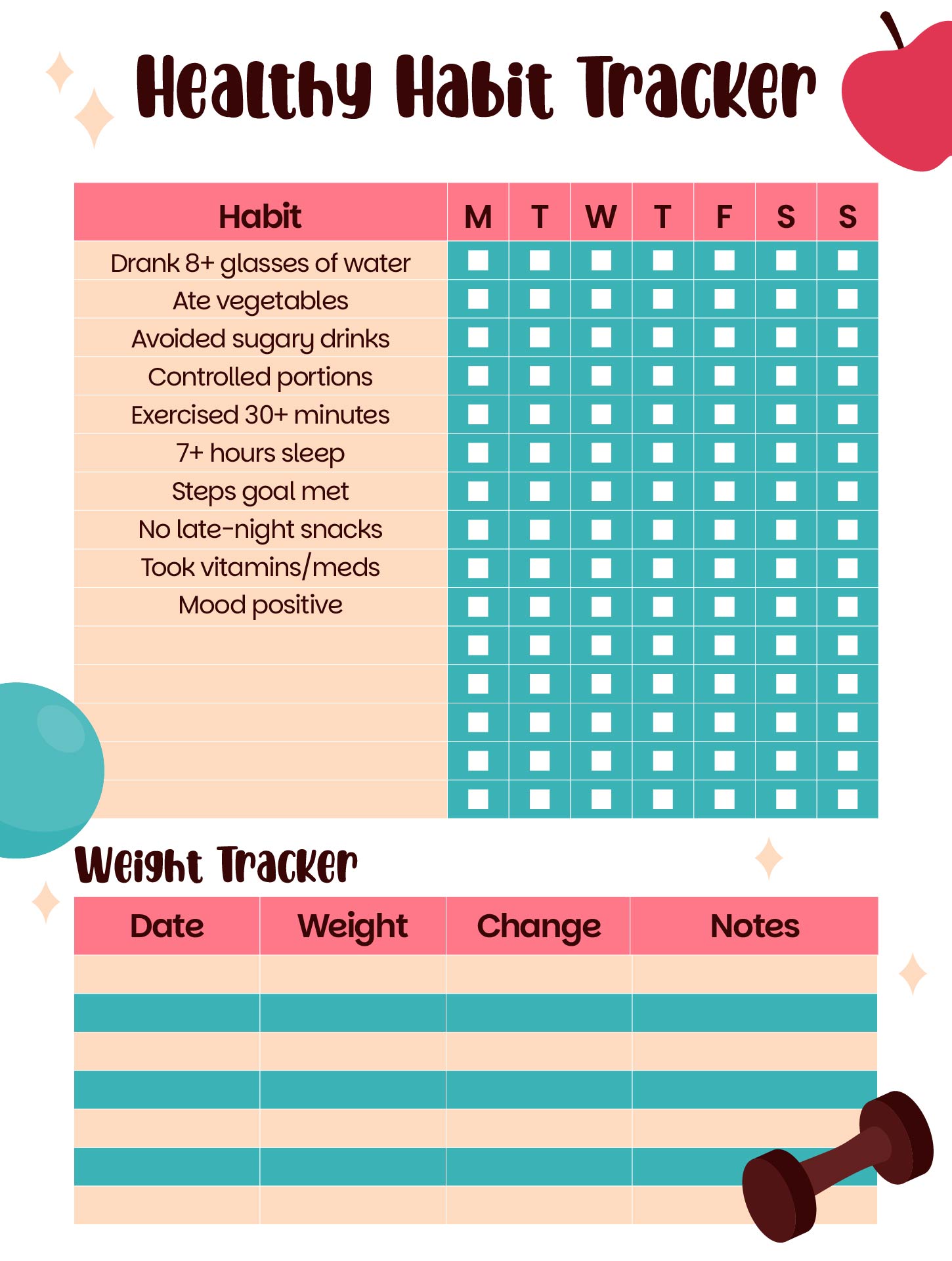 Biggest Loser Healthy Habit Tracker