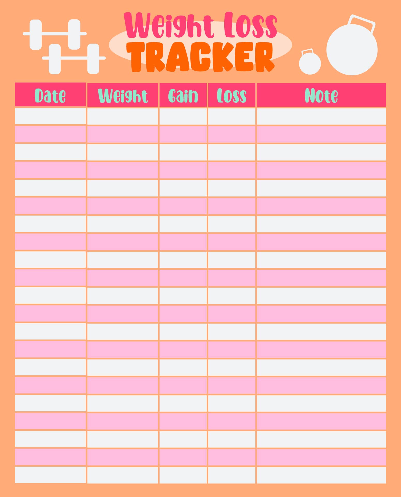 Clean Weight Loss Chart