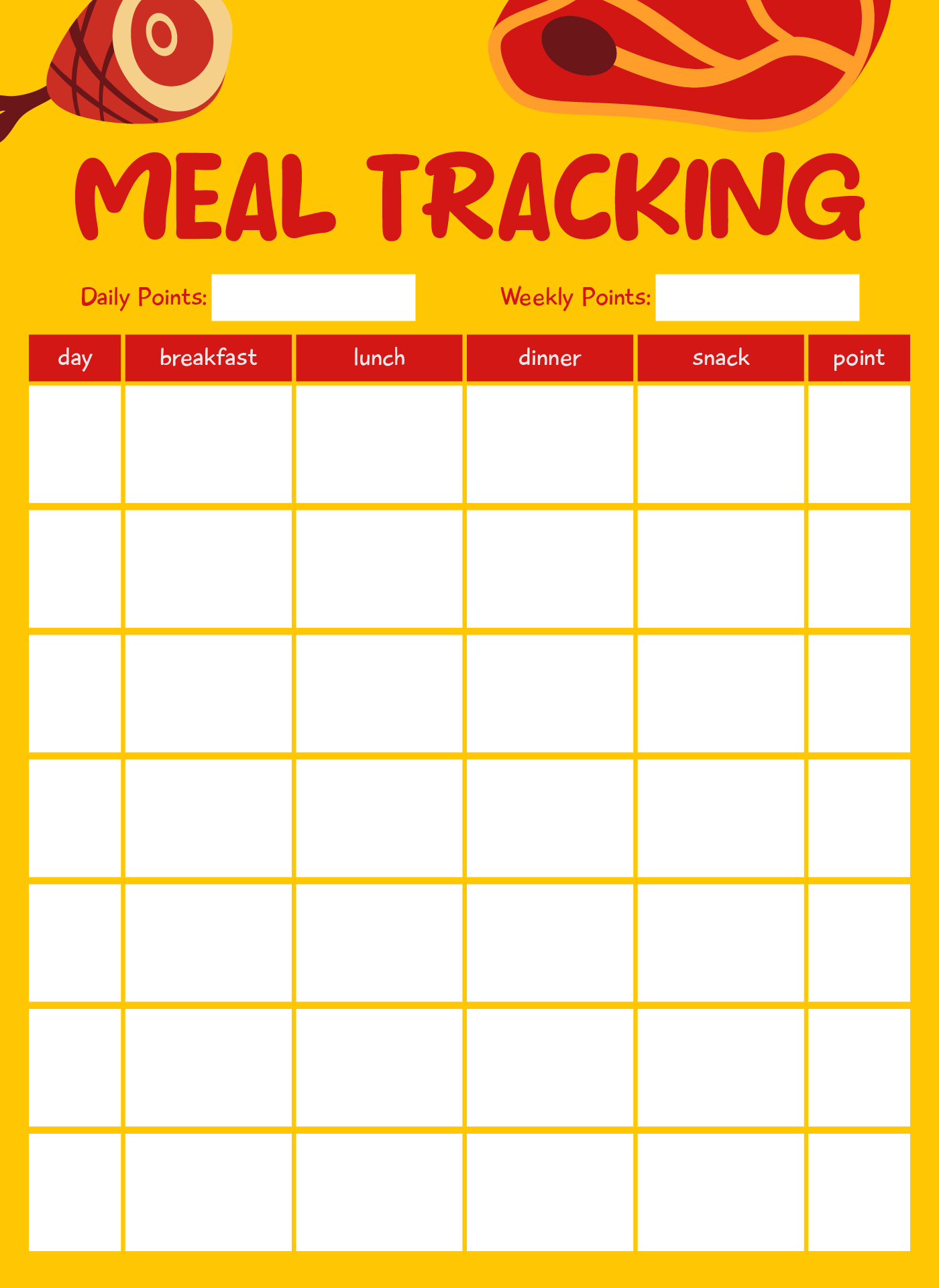 Weight Watchers Meal Tracking Sheet
