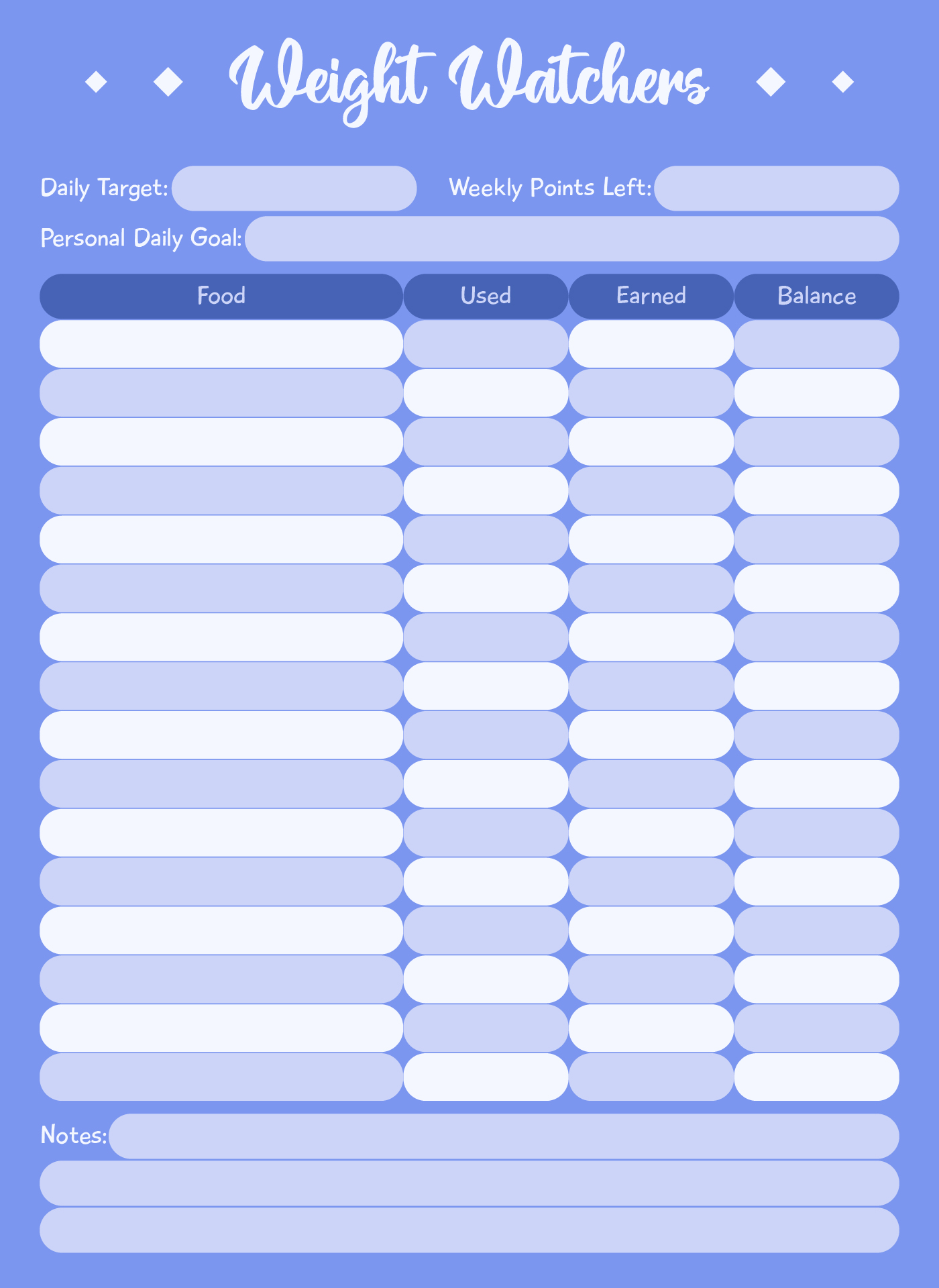 Weight Watchers Diet Journal Printable