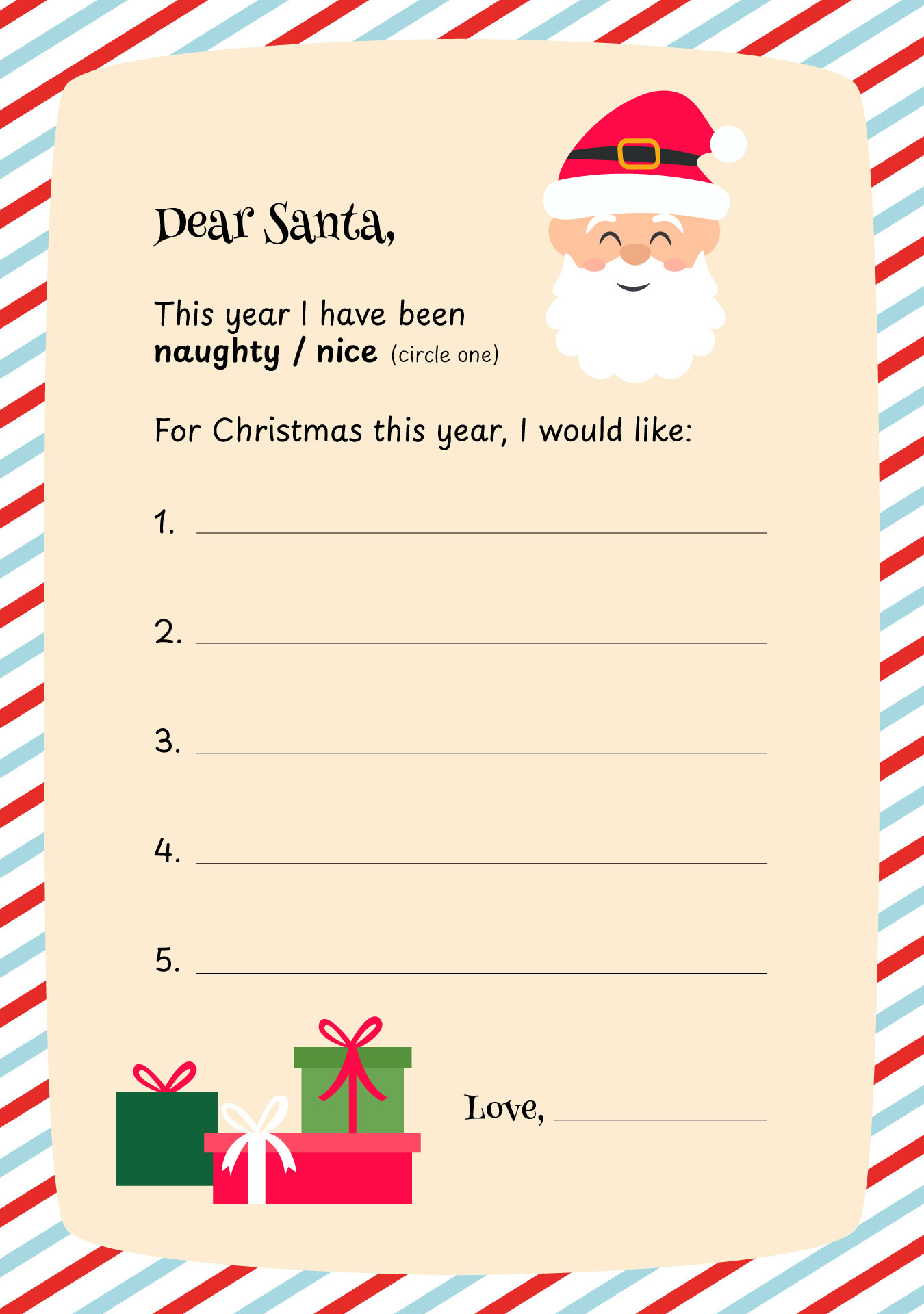 Christmas Letter To Santa Simple Note Template