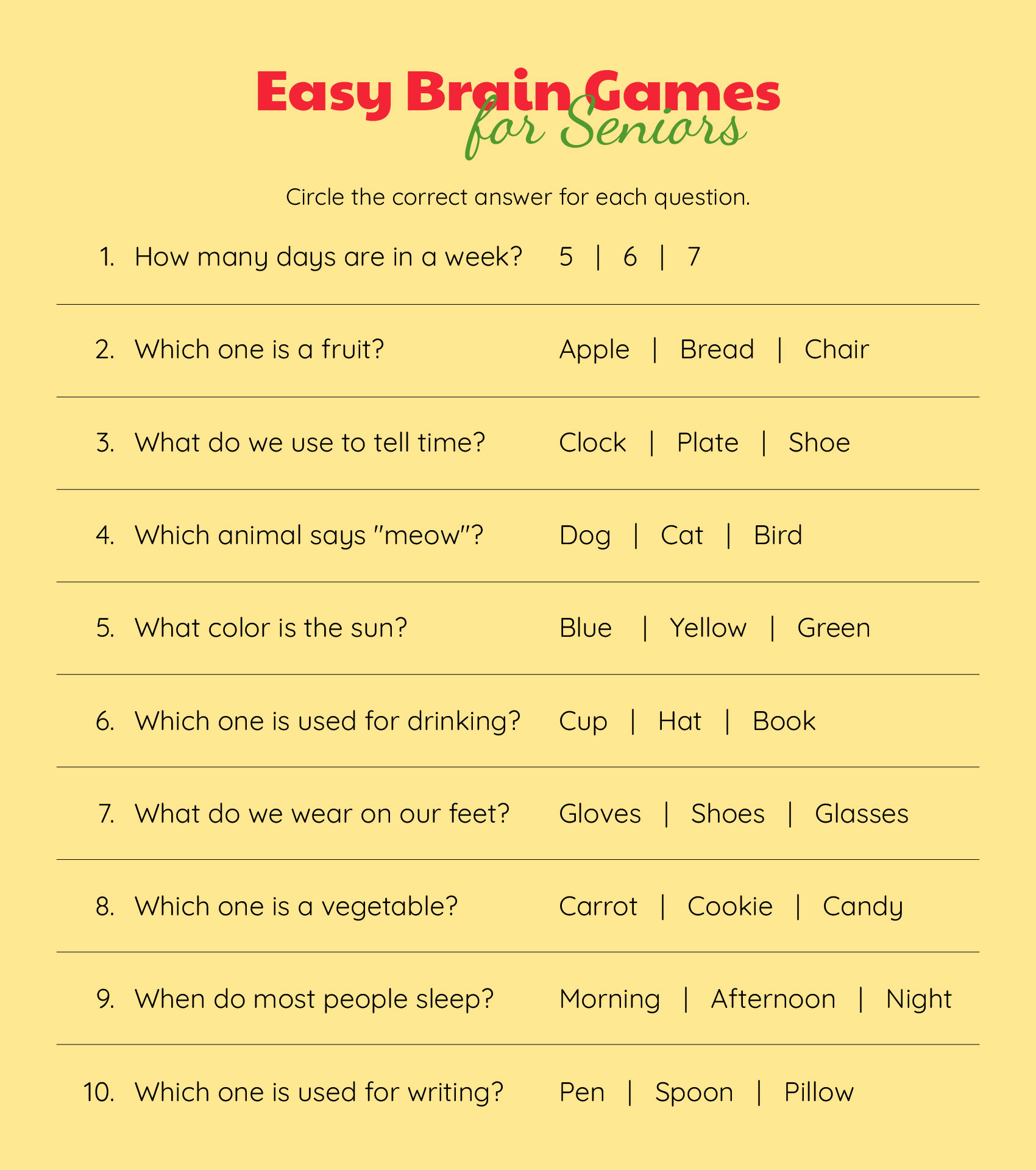 Easy Brain Games For Seniors
