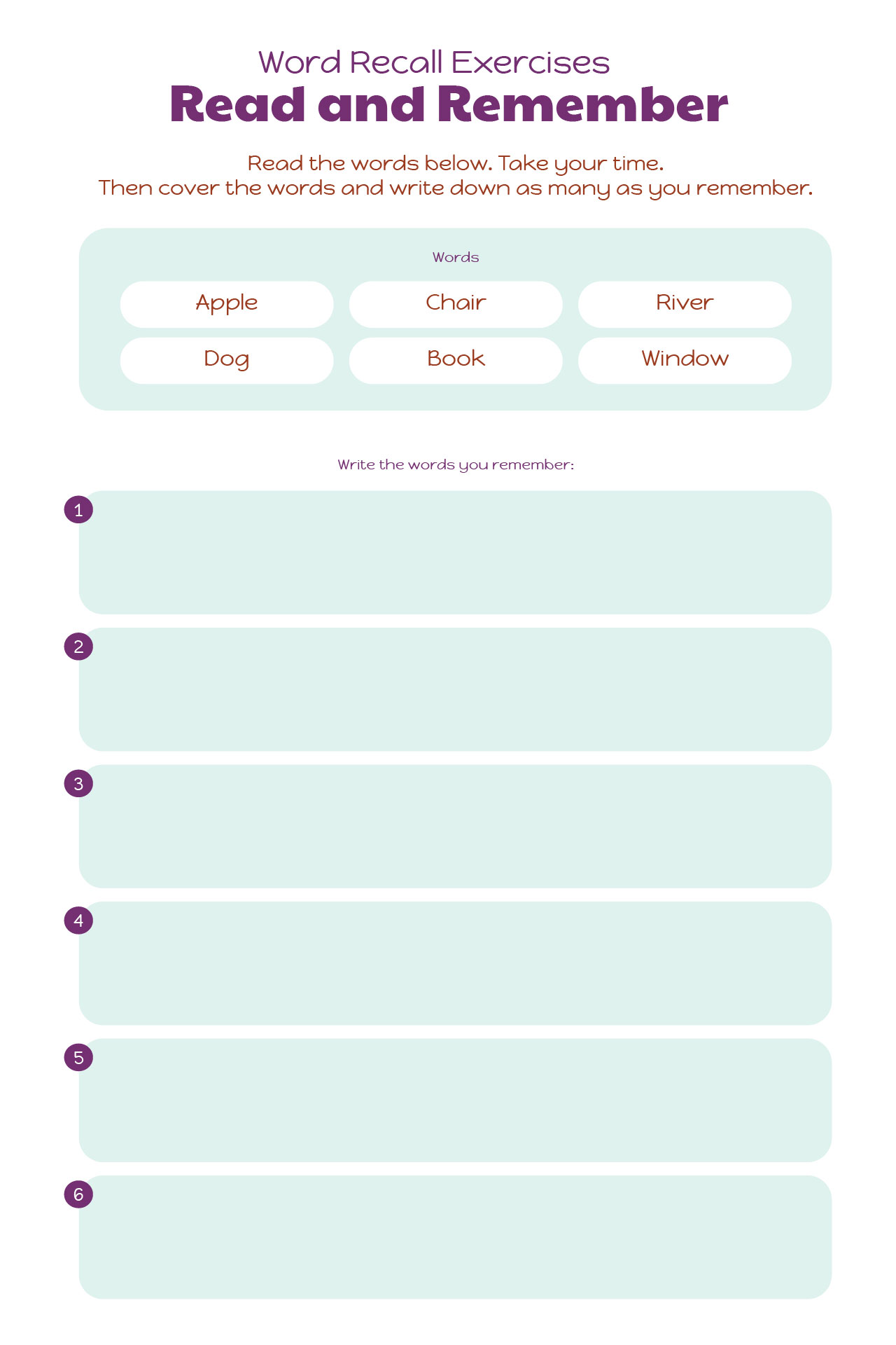 Word Recall Exercises Printable For Seniors