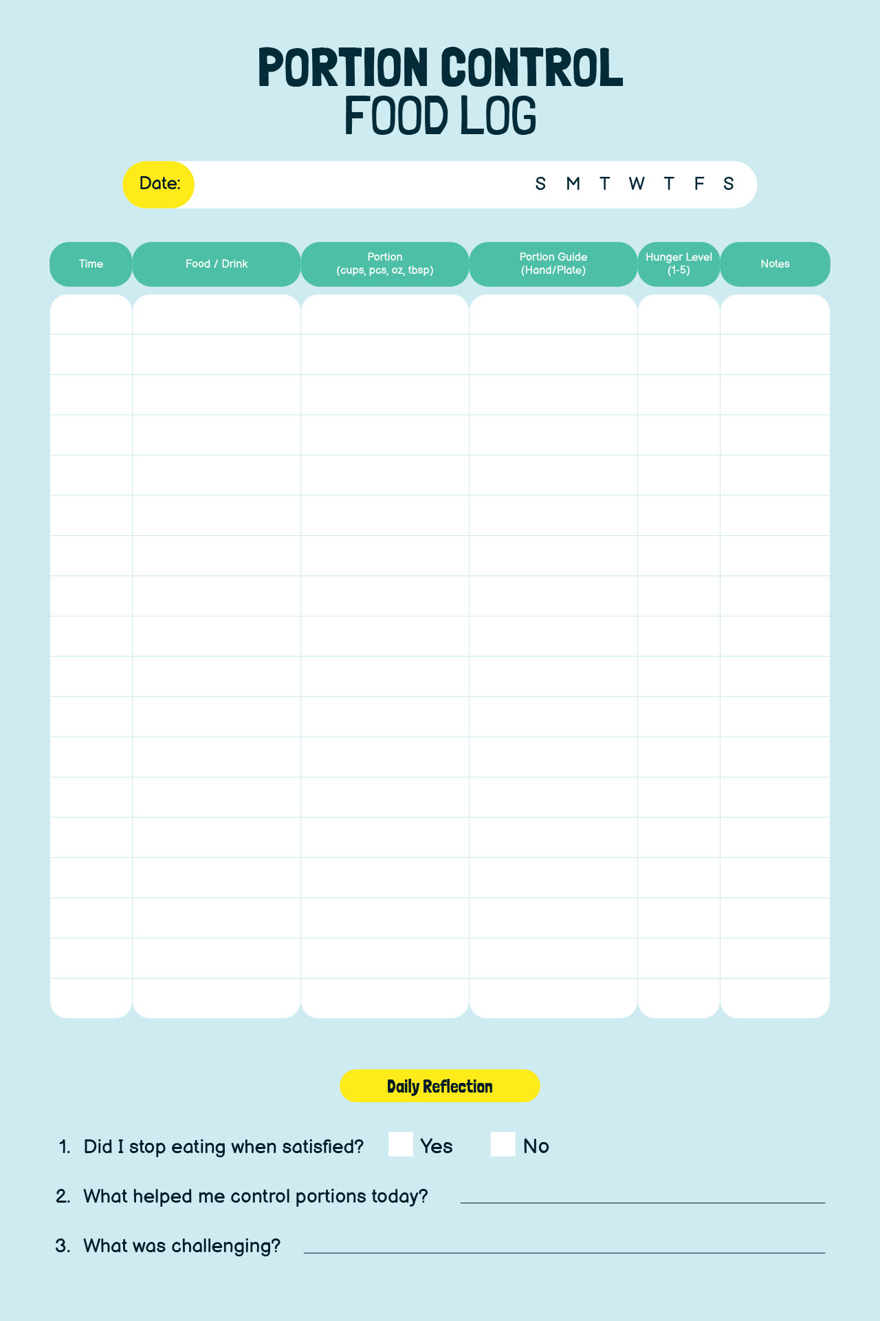 Portion Control Food Log
