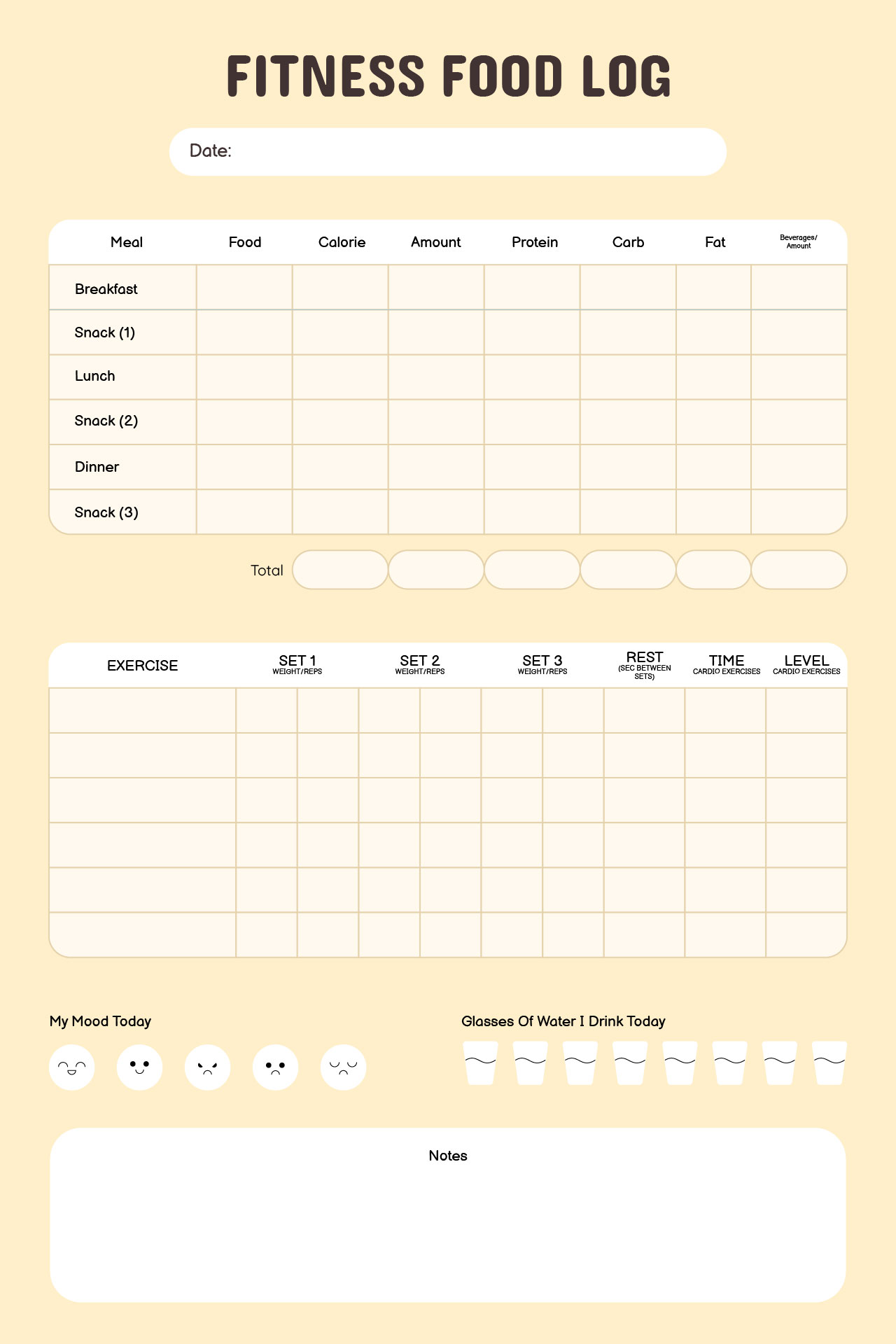 Fitness Food Log Template