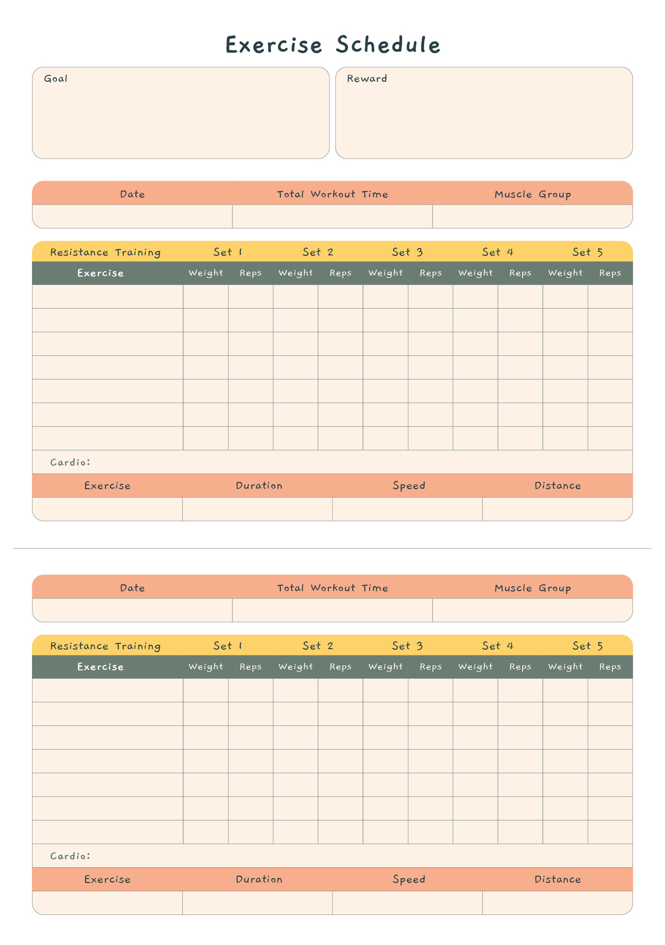 Exercise Schedule Printable