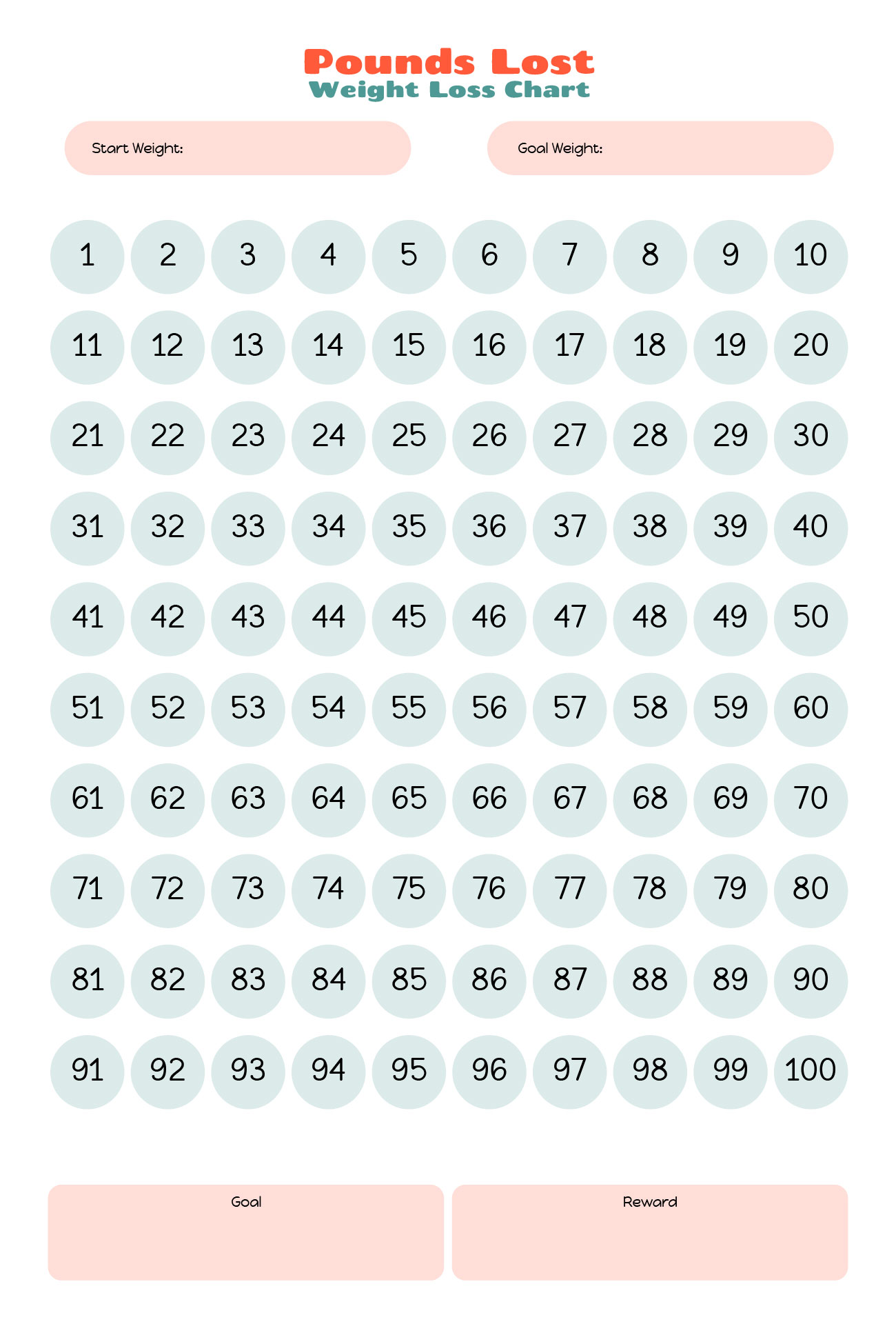 Weight Loss Countdown Printable Template Chart