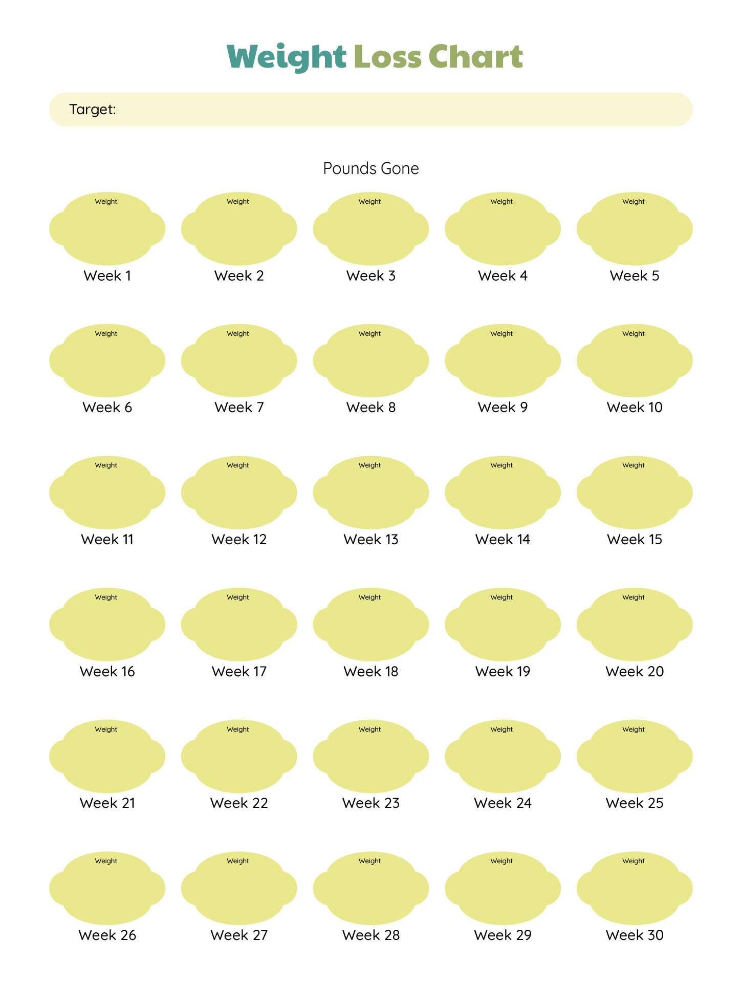 Weight Goal Sheet Motivational Chart