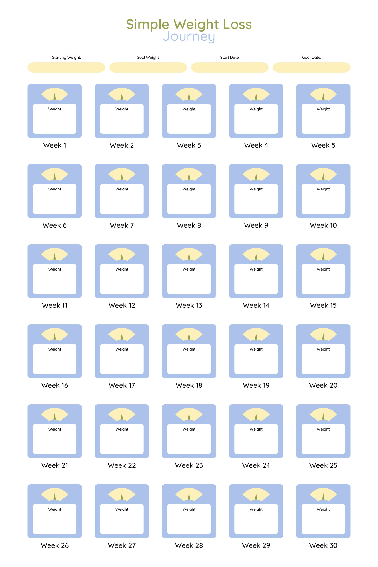 Simple Weight Loss Journey Chart