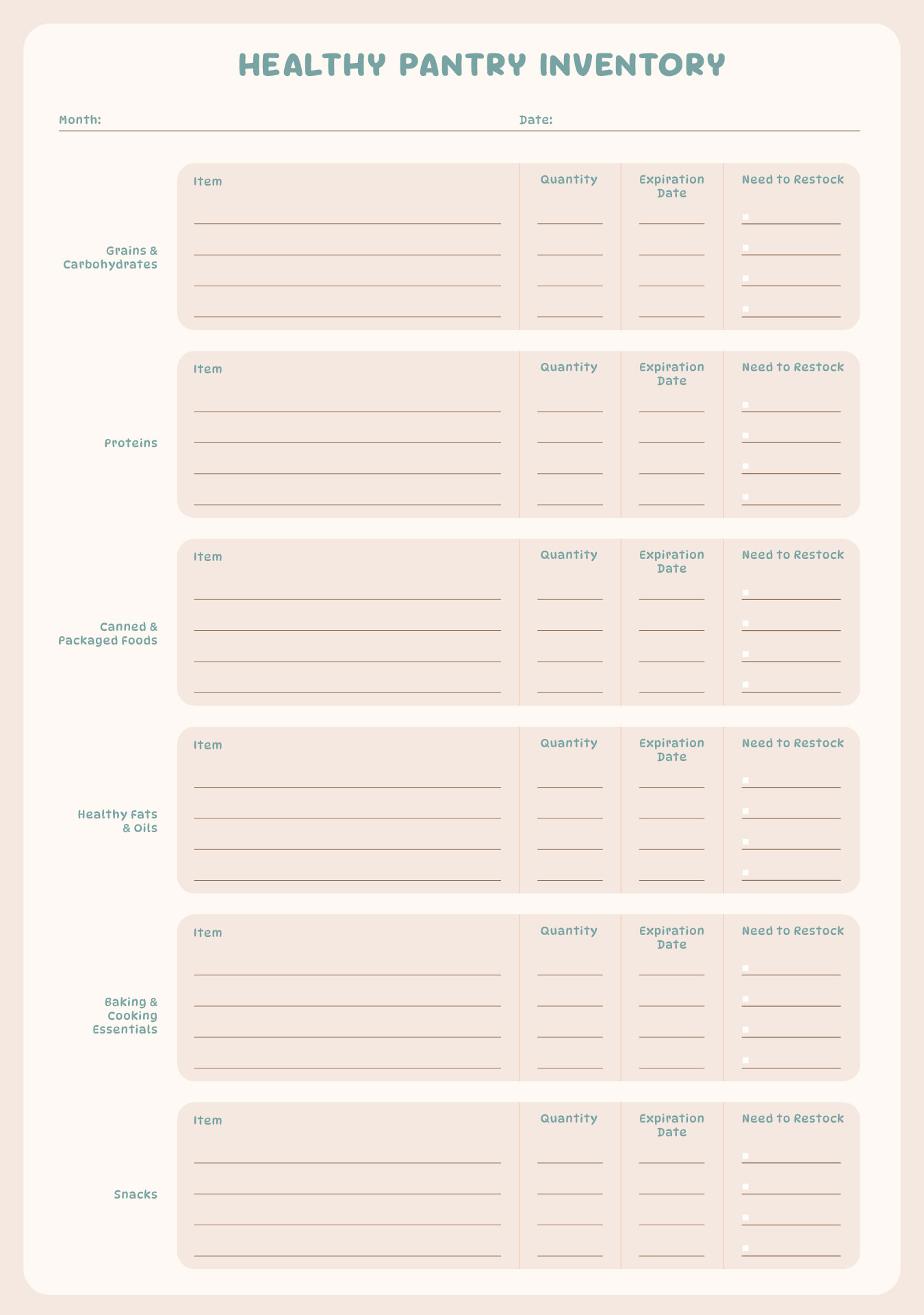 Healthy Pantry Inventory Template Healthy Pantry Inventory Template