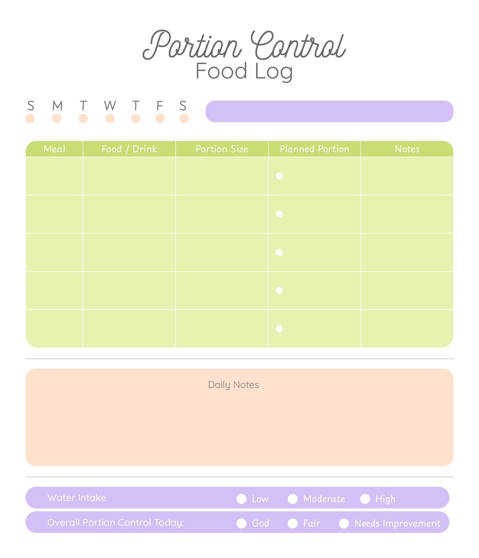 Portion Control Grocery List Portion Control Grocery List