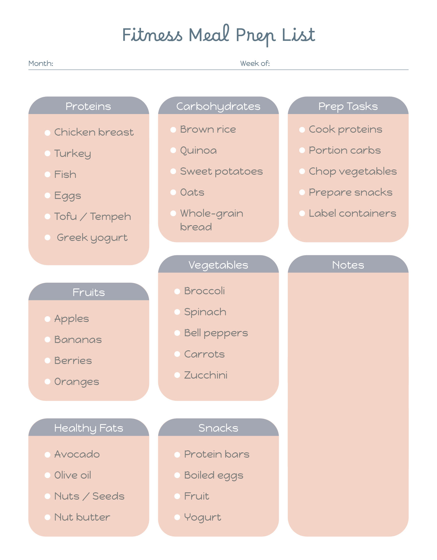 Fitness Meal Prep List Fitness Meal Prep List