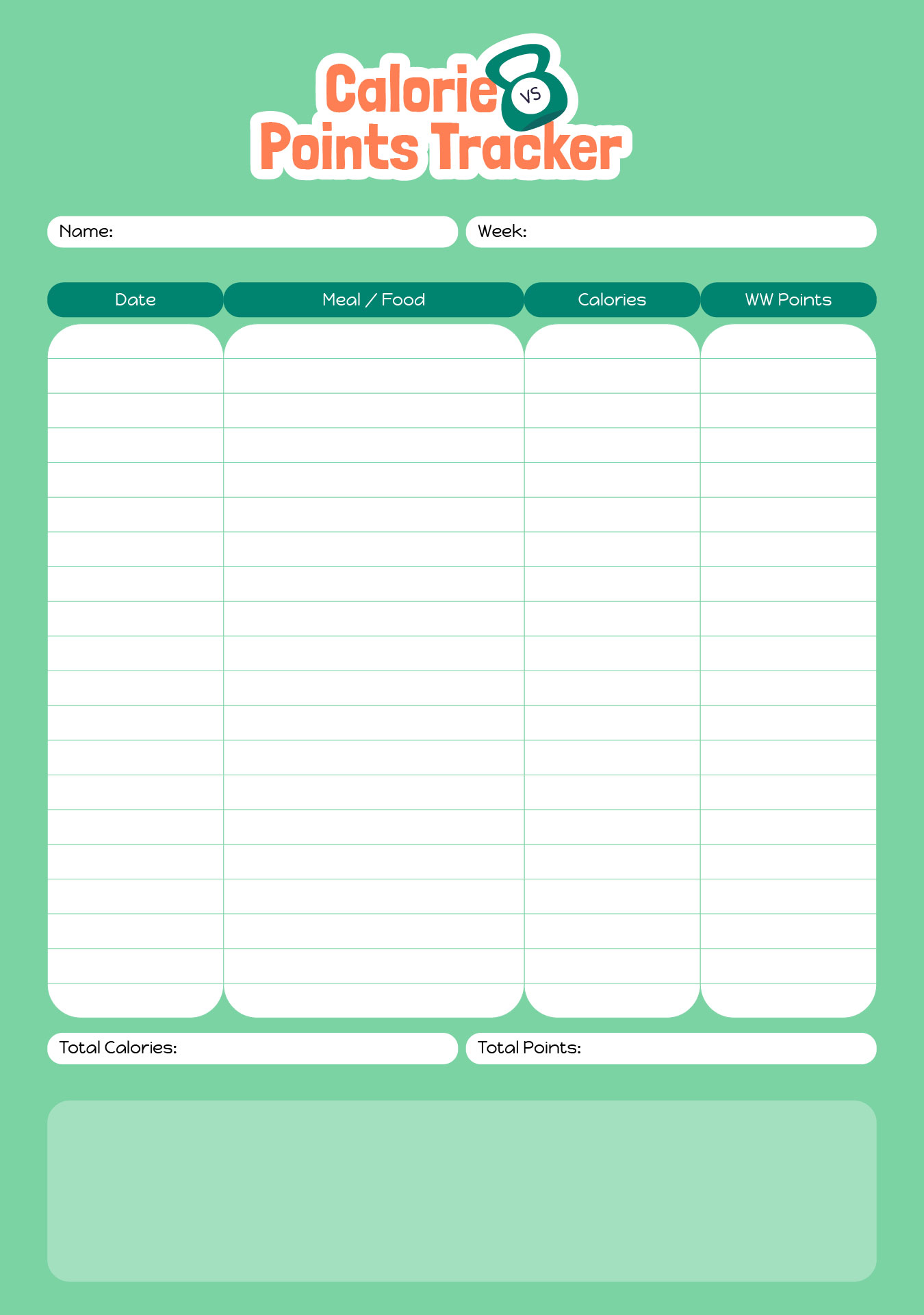 Calorie Vs Points Tracker Template