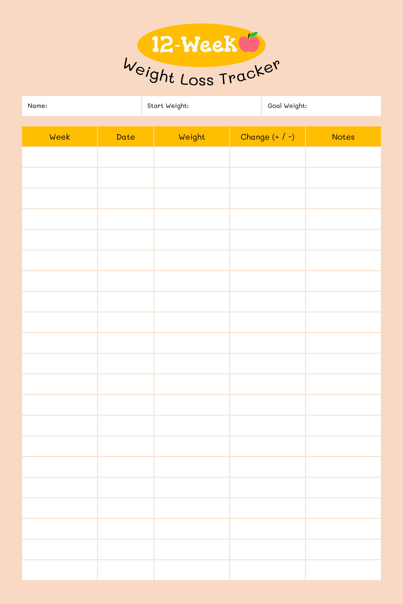 12-Week Weight Loss Tracker Template