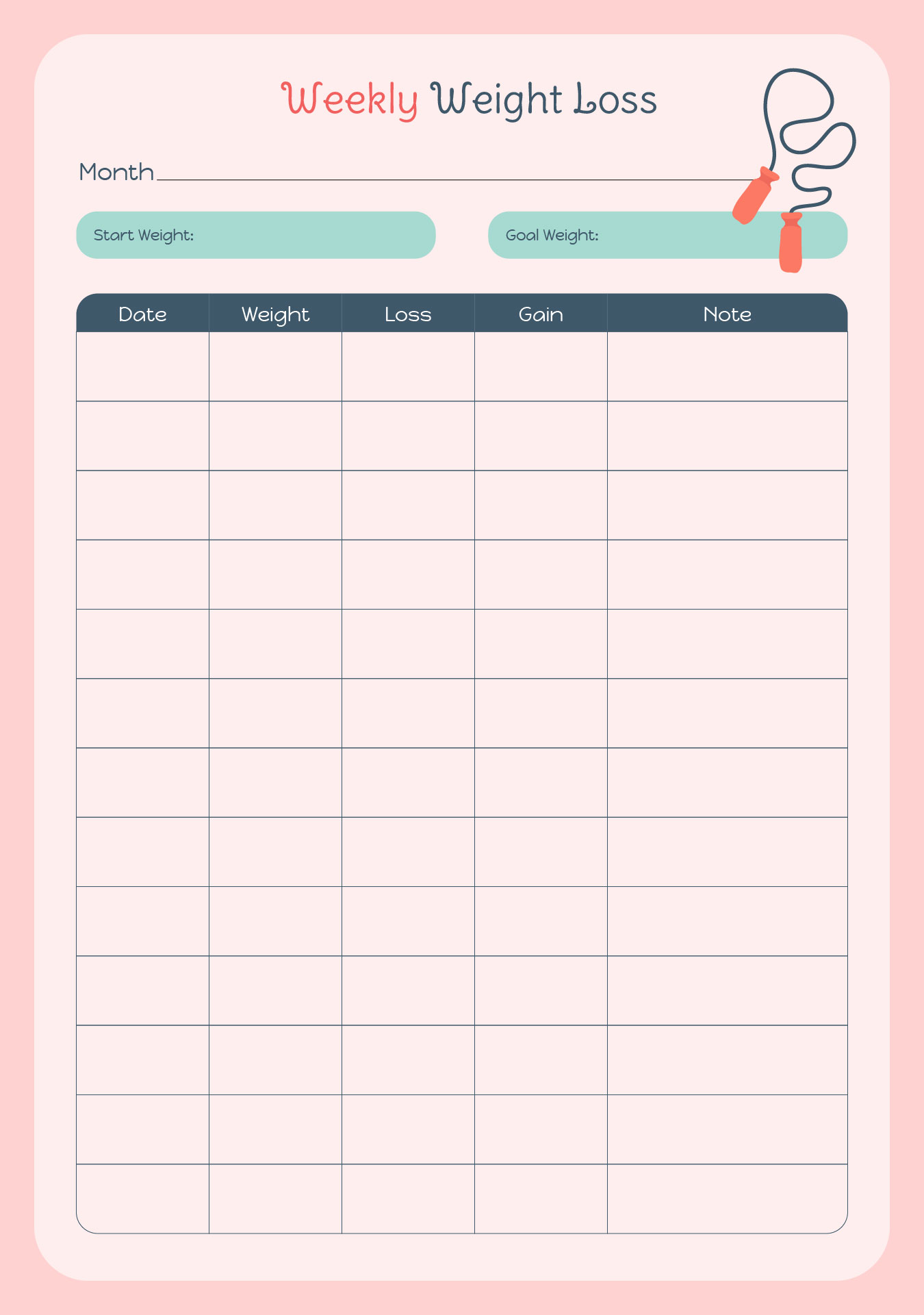 Cute Weekly Weight Loss Chart