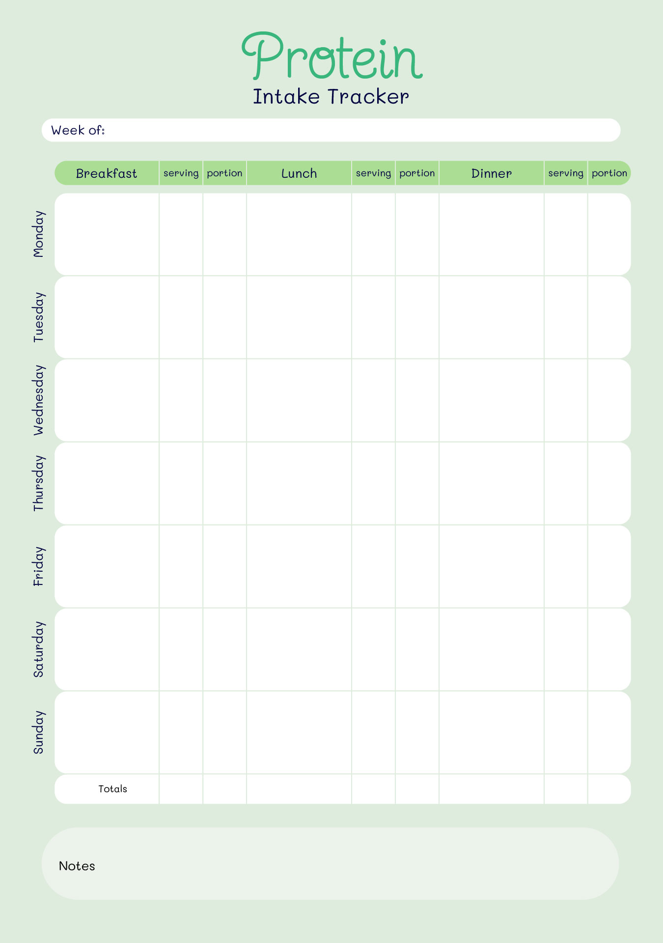 Protein Intake Tracker Printable Template