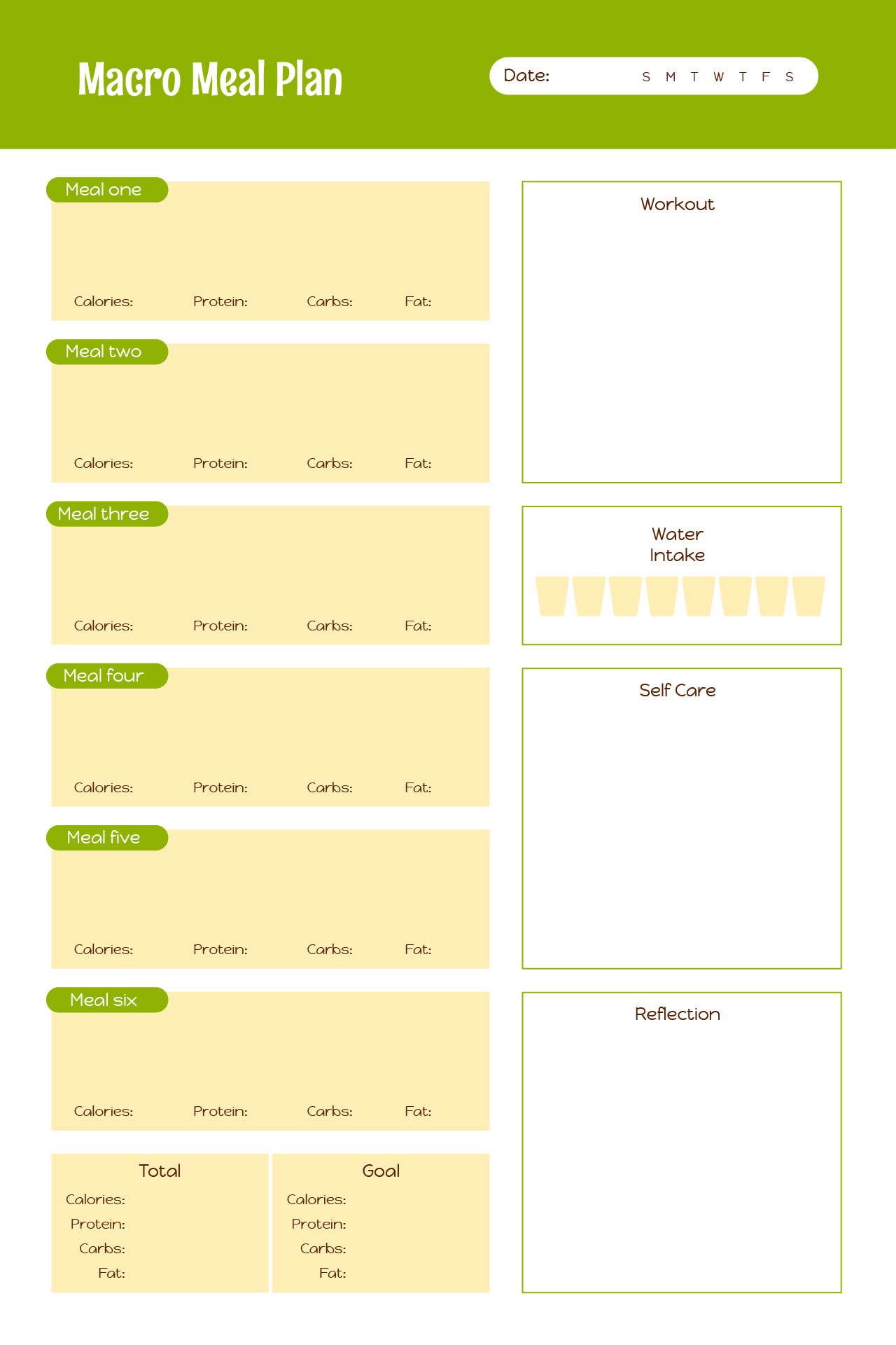 Macro Meal Plan Templates Printable