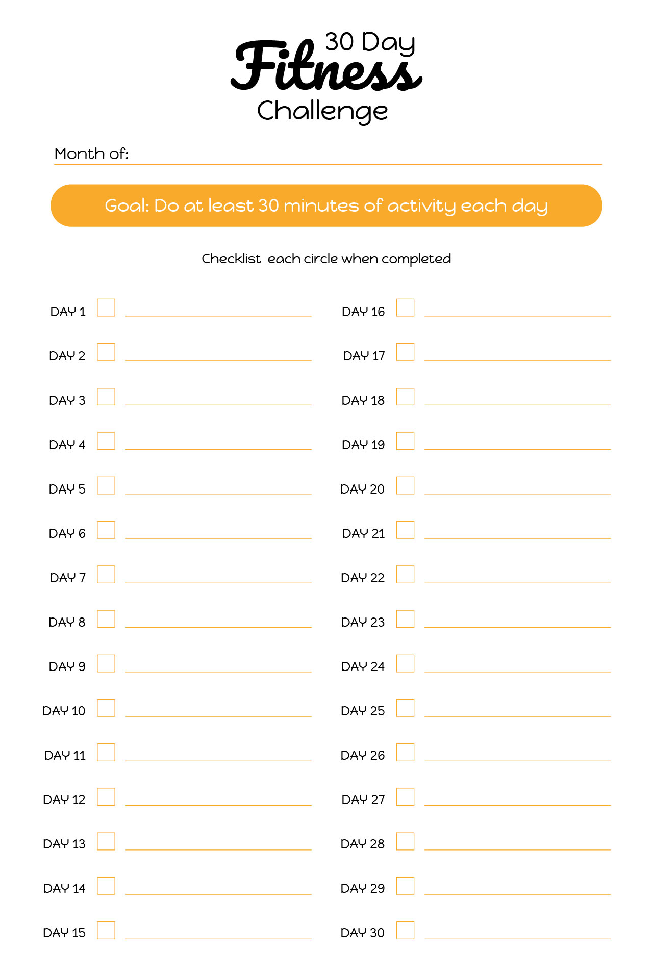 Monthly Fitness Challenge Poster 30 Day Workout Monthly Fitness Challenge Poster 30 Day Workout