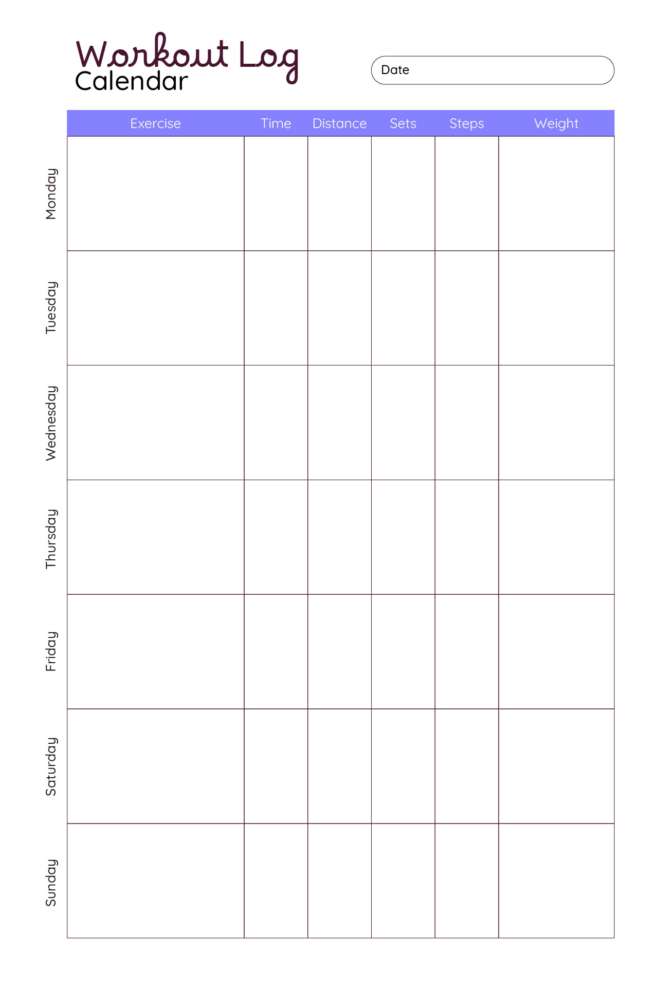 Effective Workout Log Calendar Template Effective Workout Log Calendar Template