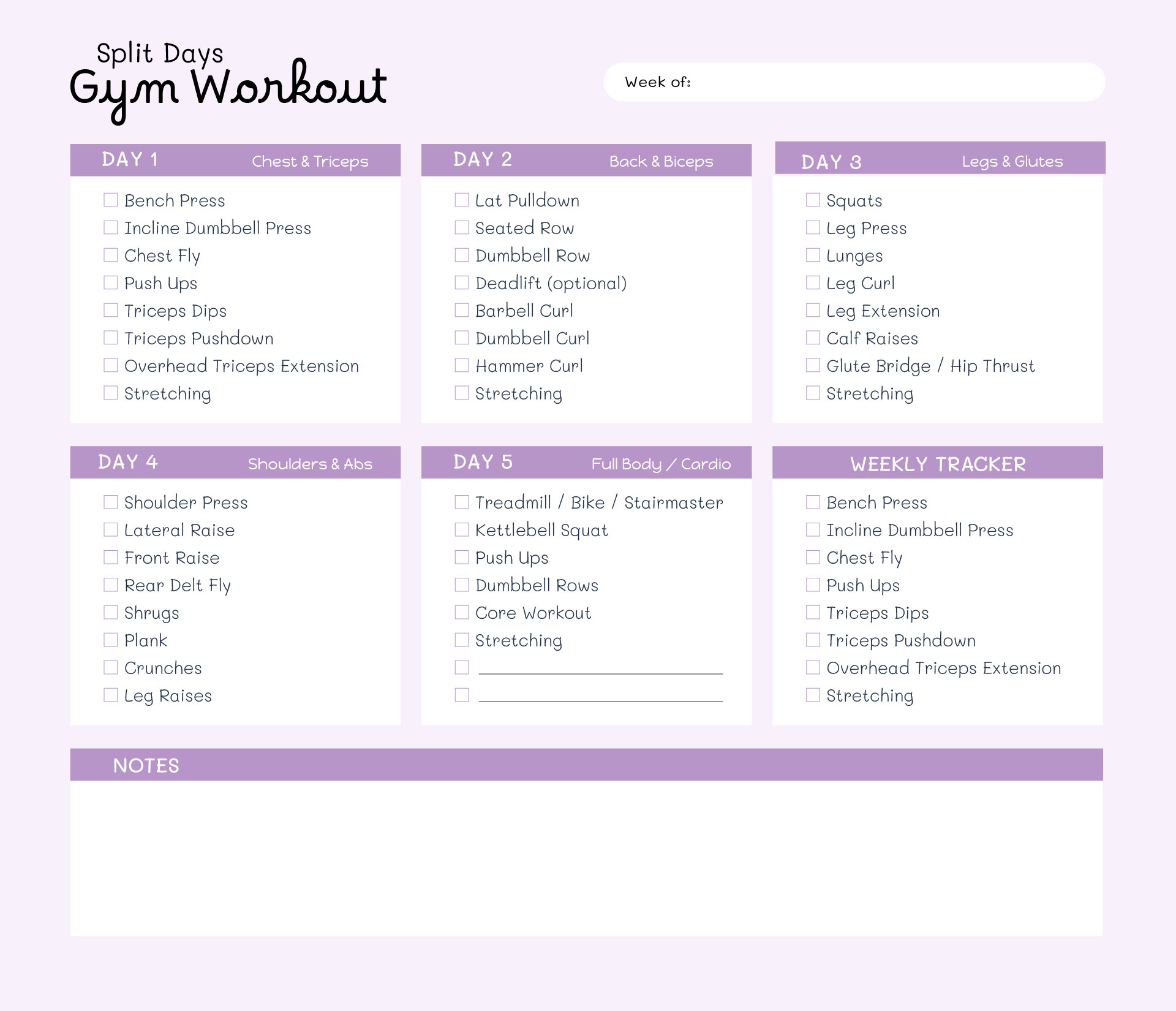 Split Days Gym Workout Schedyle