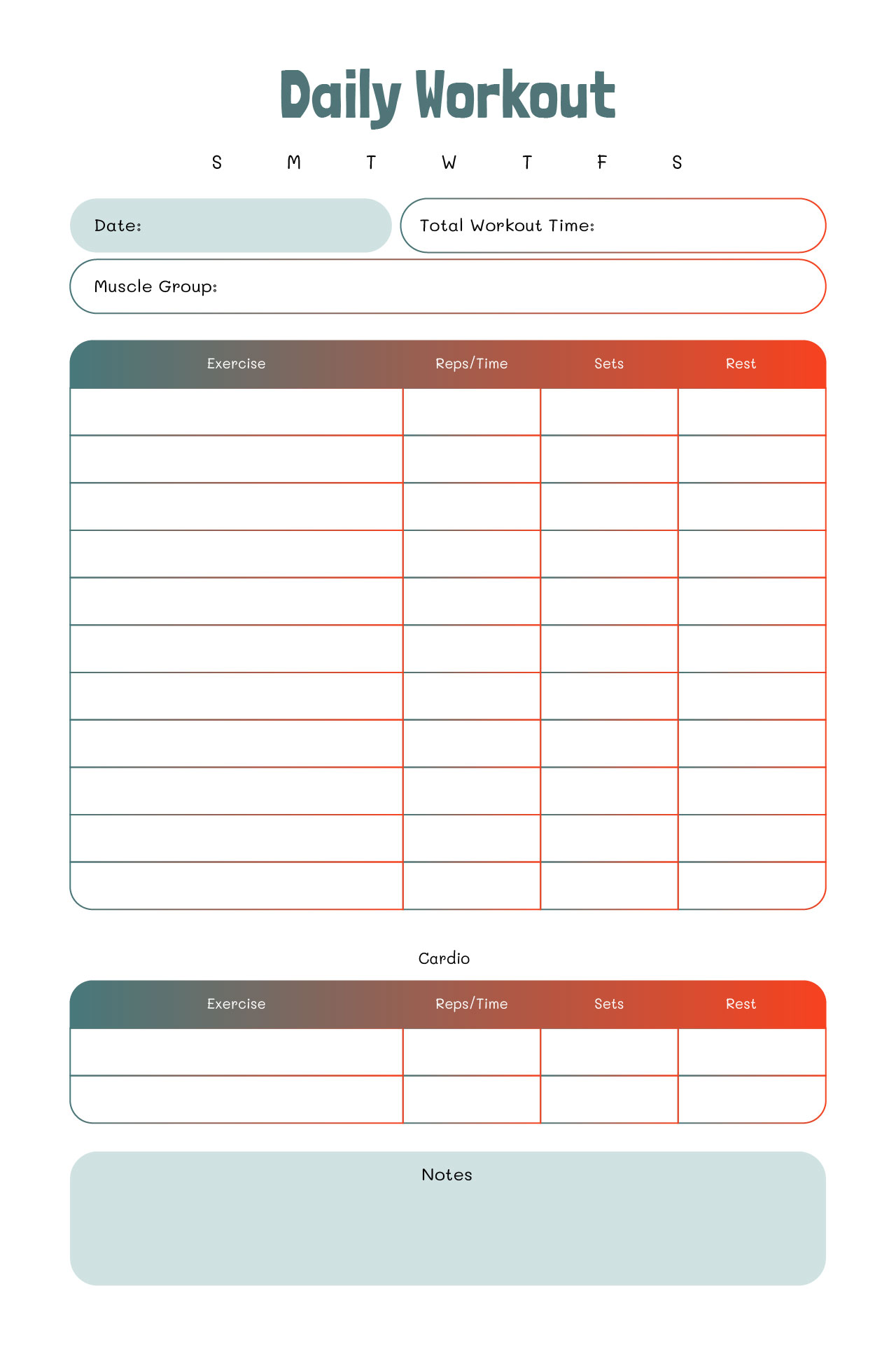 Workout Plan Template For Gym