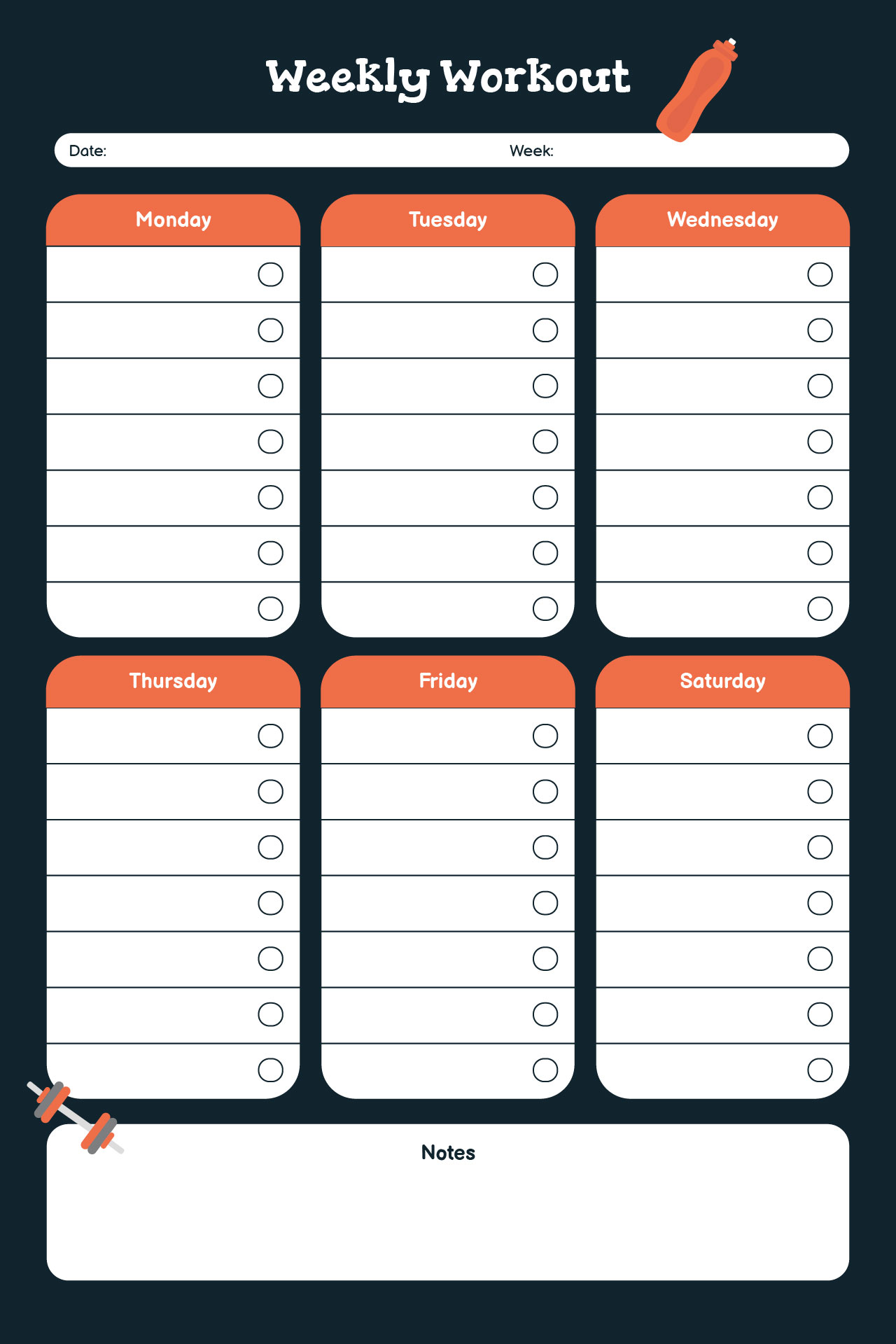 Blank Weekly Workout Planner Template