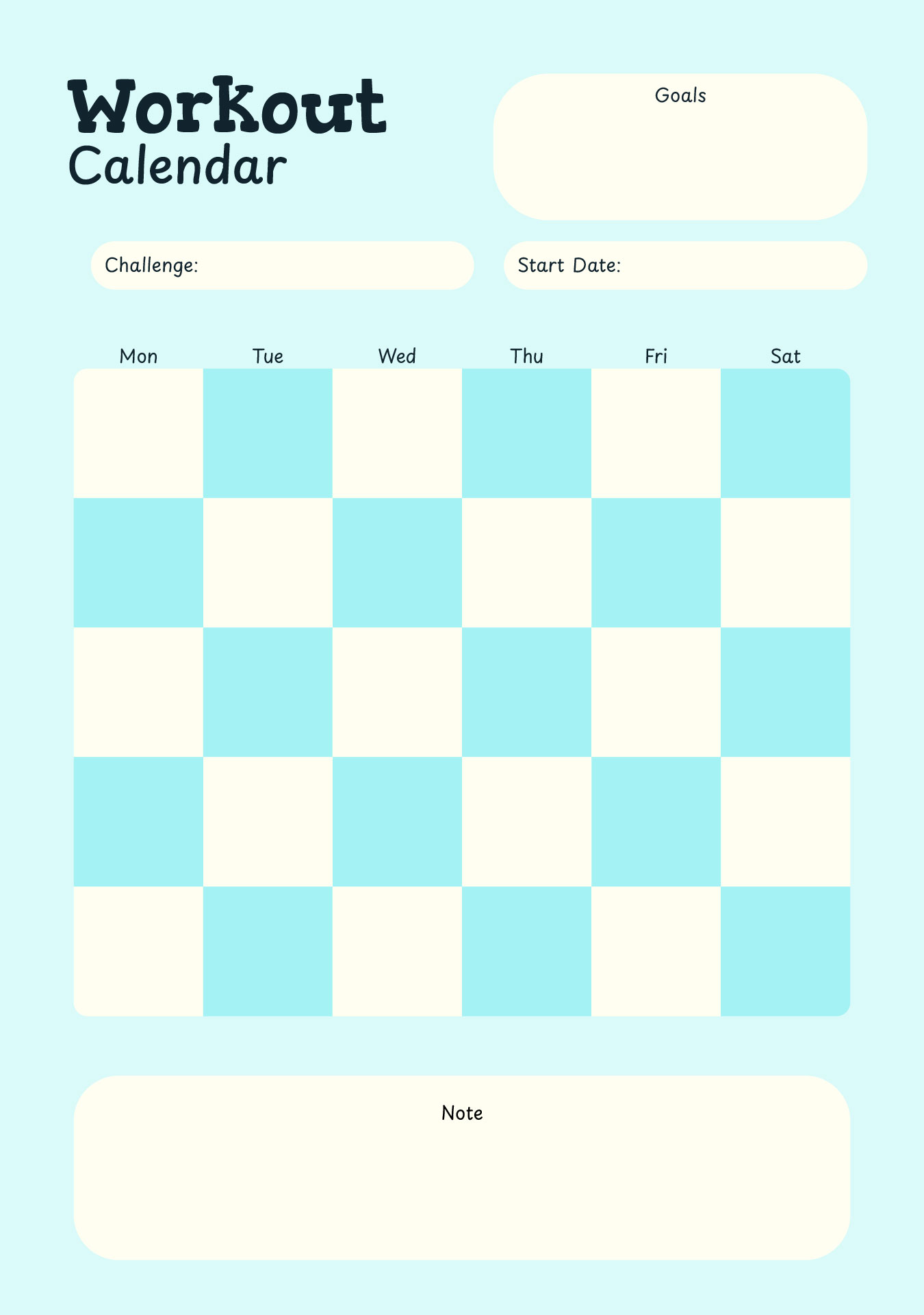 Workout Calendar Templates Exercise Habit
