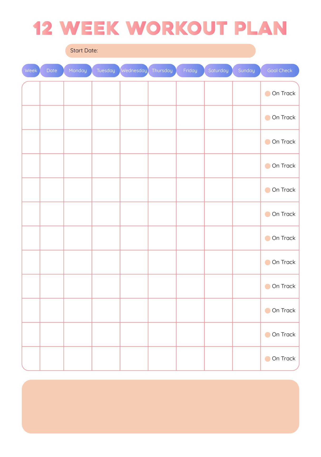 12 Week Workout Plan Template