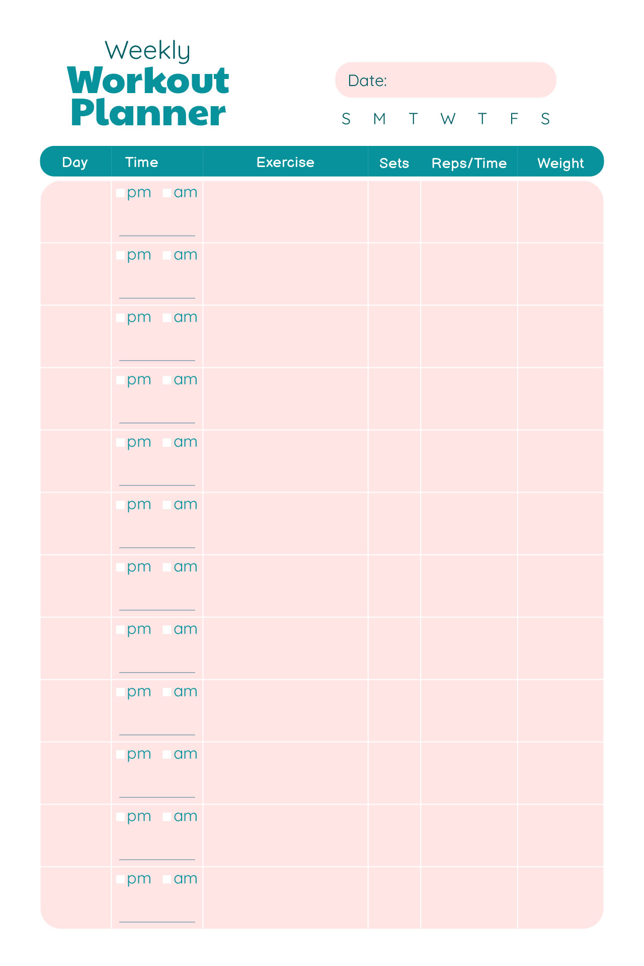 AM PM Workout Plan Template
