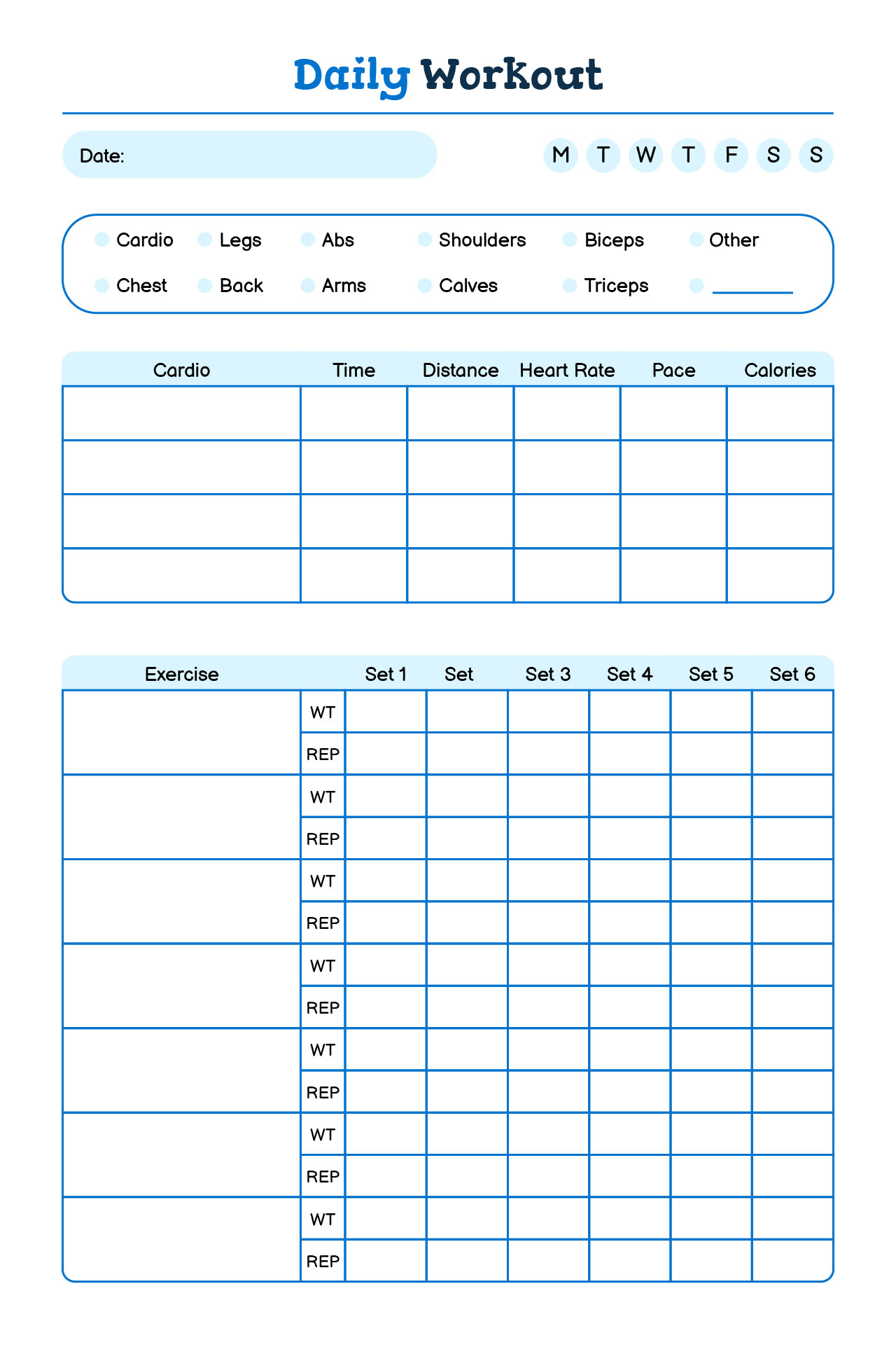 Workout Diary Tracker Template