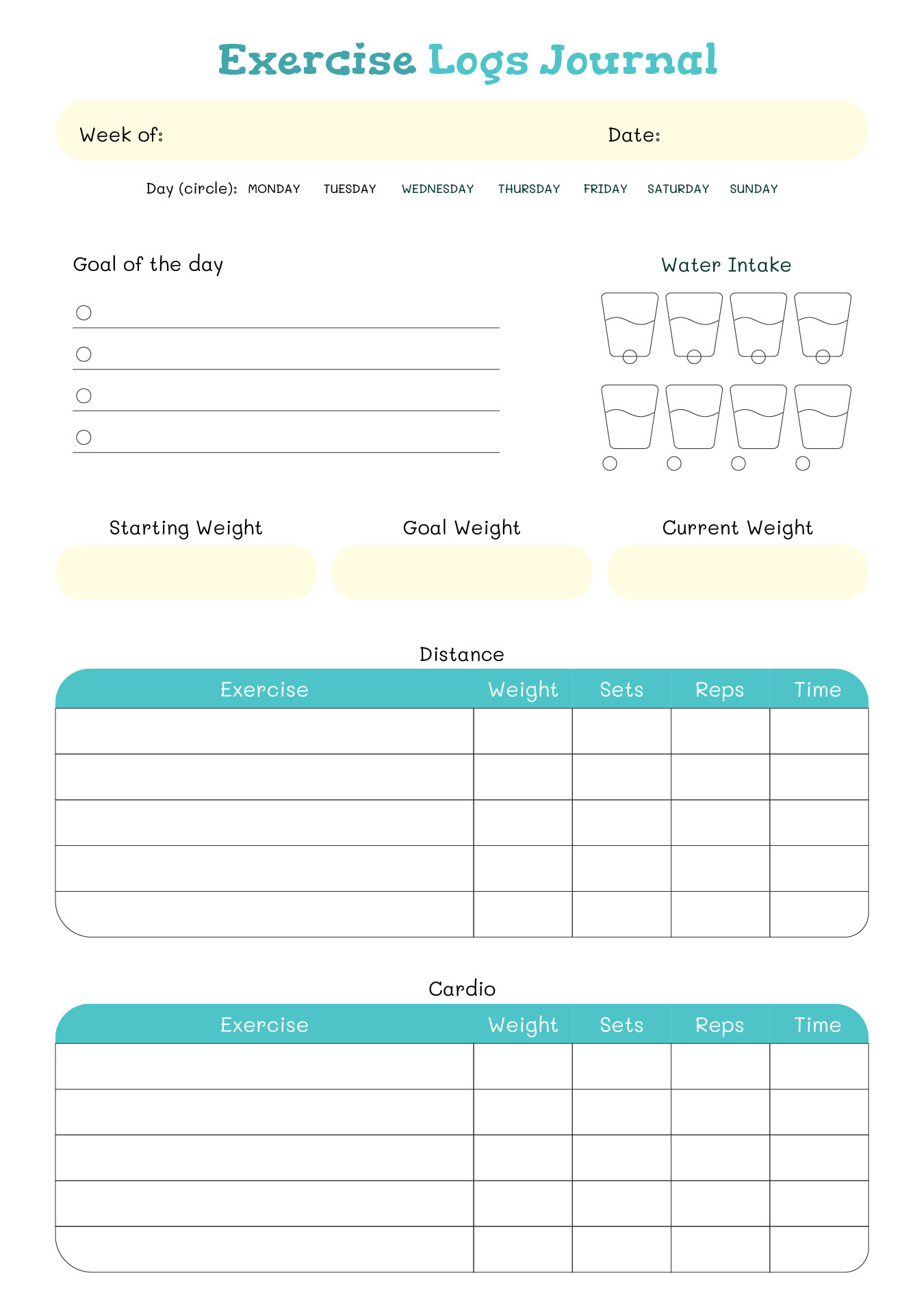 Exercise Logs Journal Template Exercise Logs Journal Template
