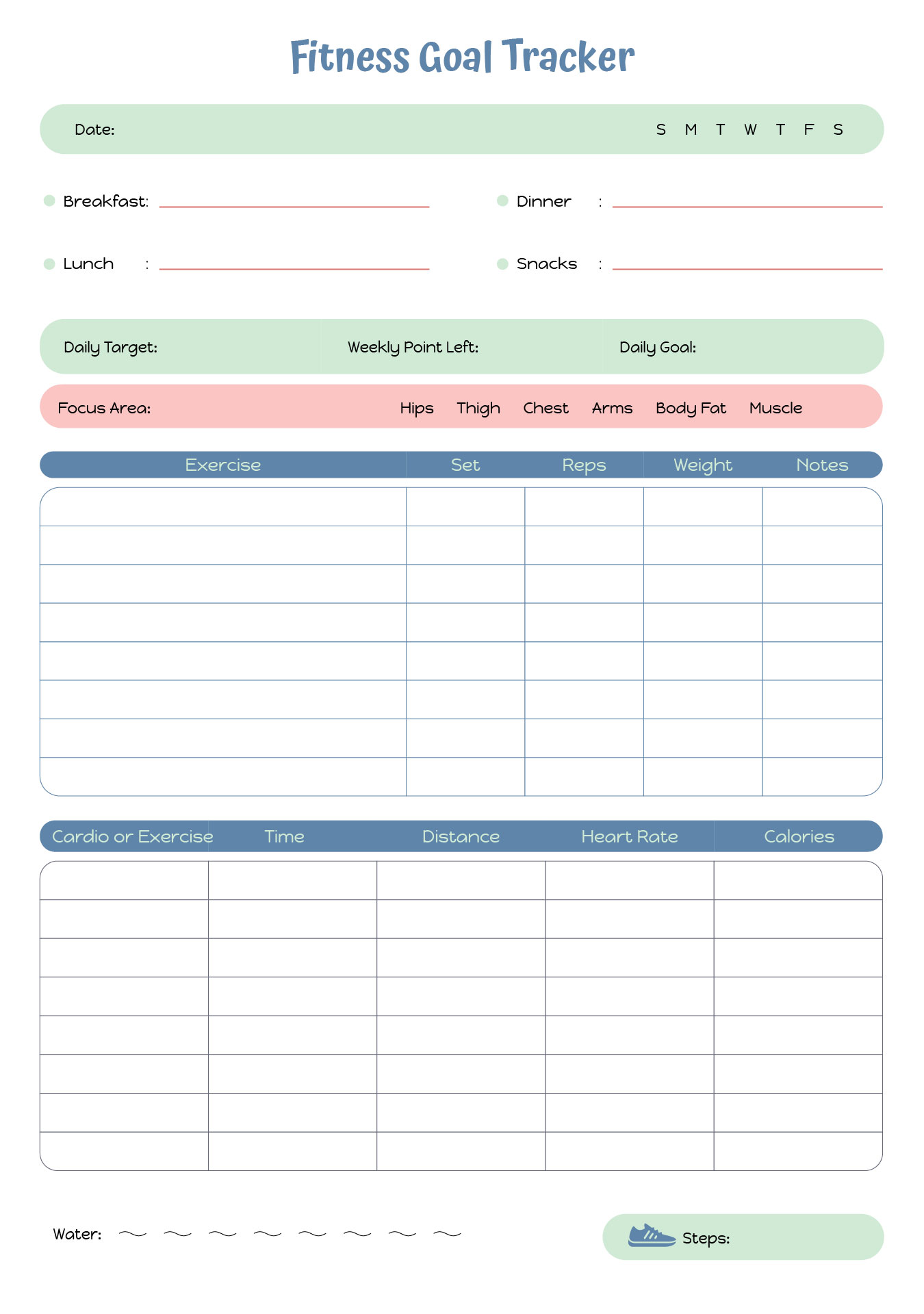 Printable Fitness Goal Tracker