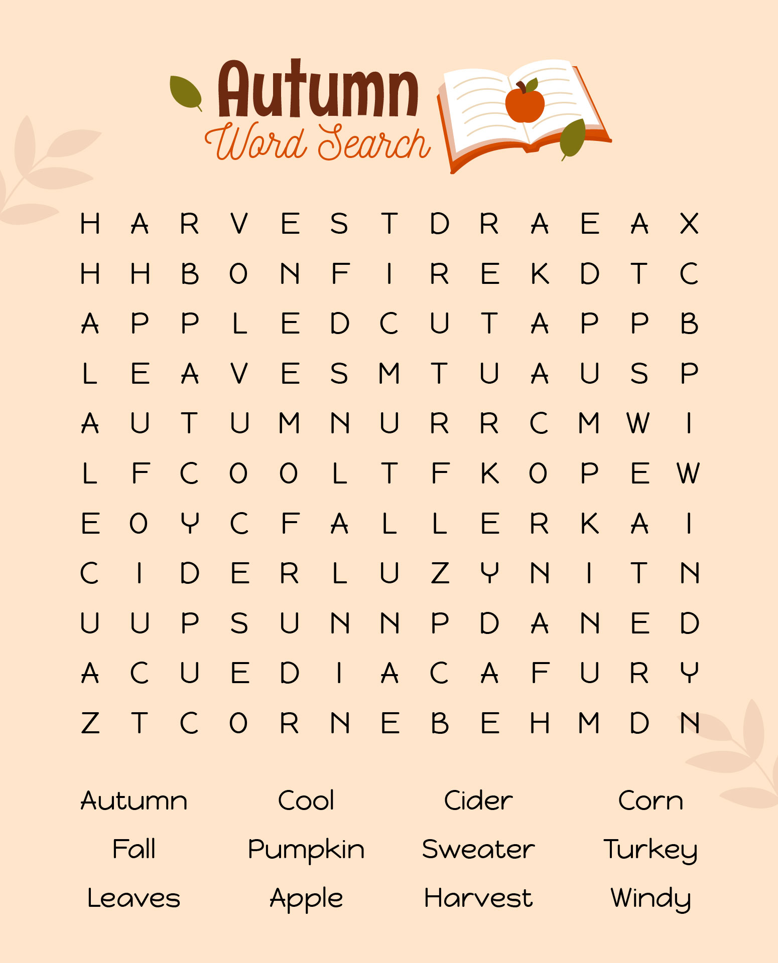 Autumn ESL Practice Word Search Puzzle