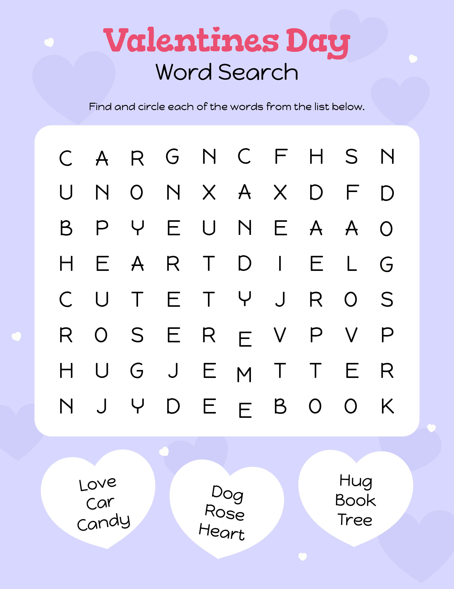 Valentines Day Simple Word Activity Printable