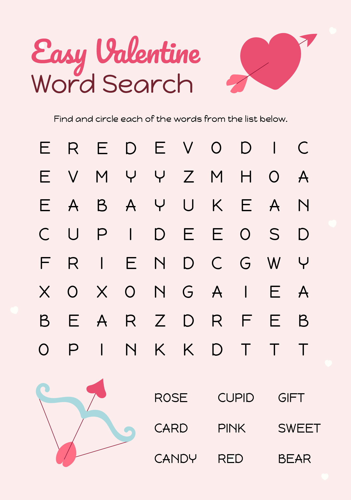 Easy Printable Valentine Word Search For Preschool