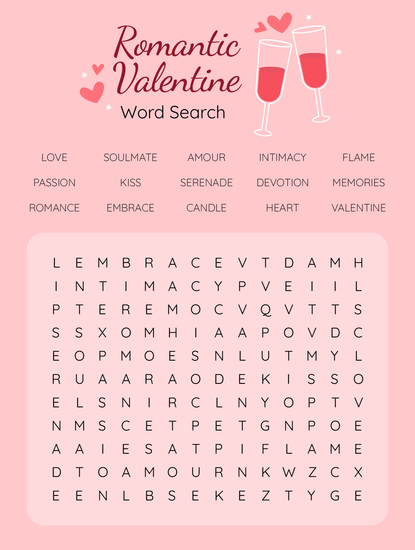 Romantic Valentine Word Search For Adults