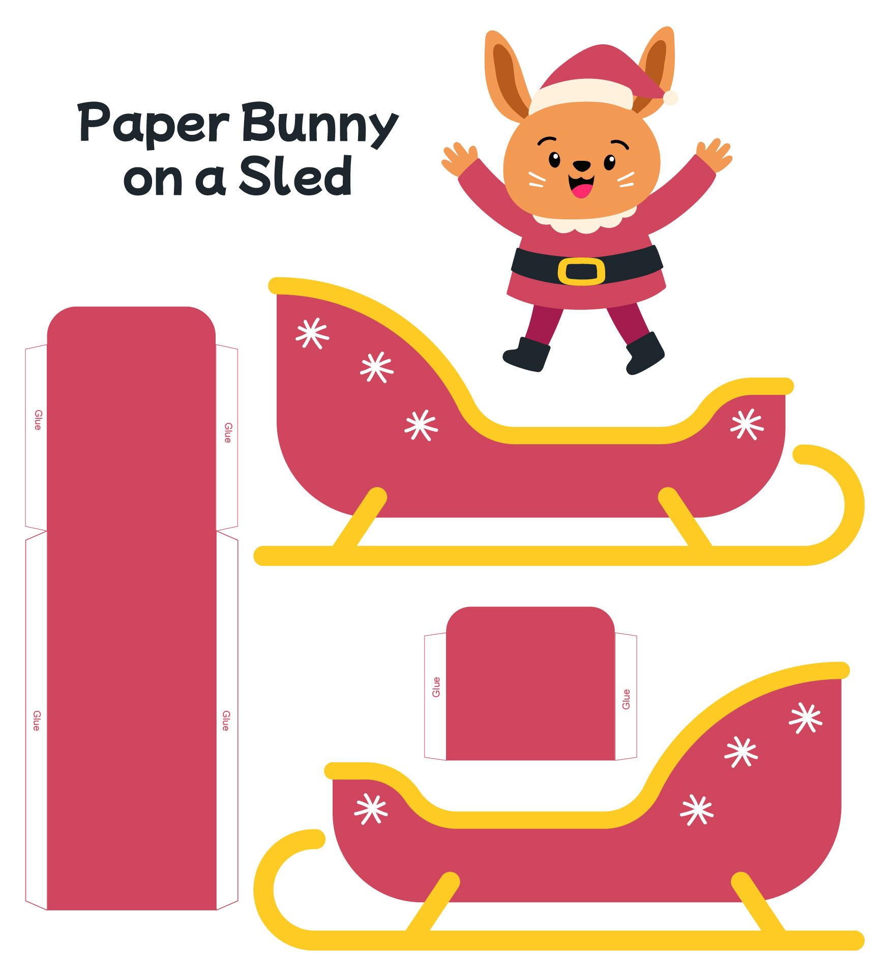 Bunny On A Sled Printable Template