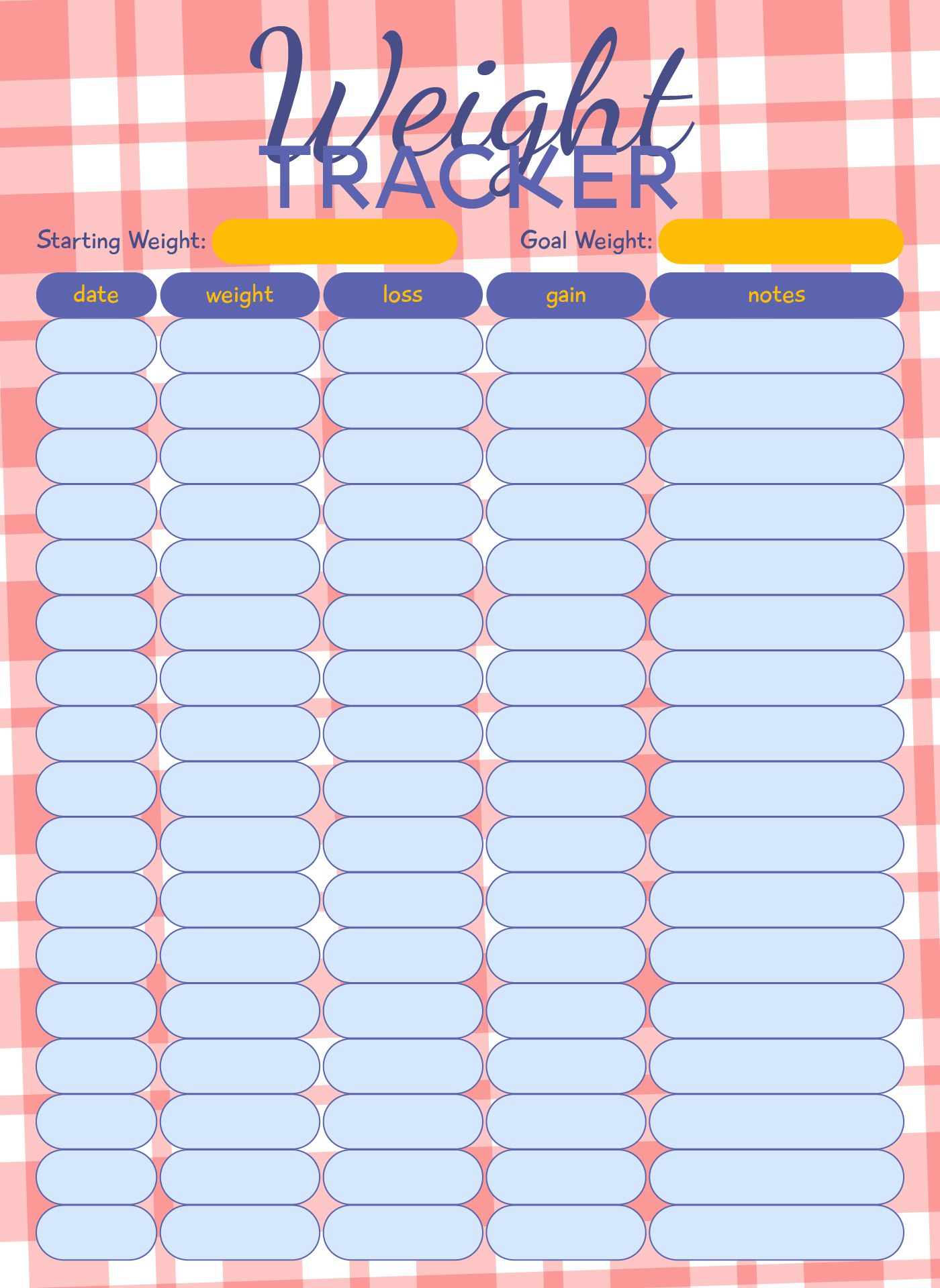 Weight Watchers Tracker Instructions Template