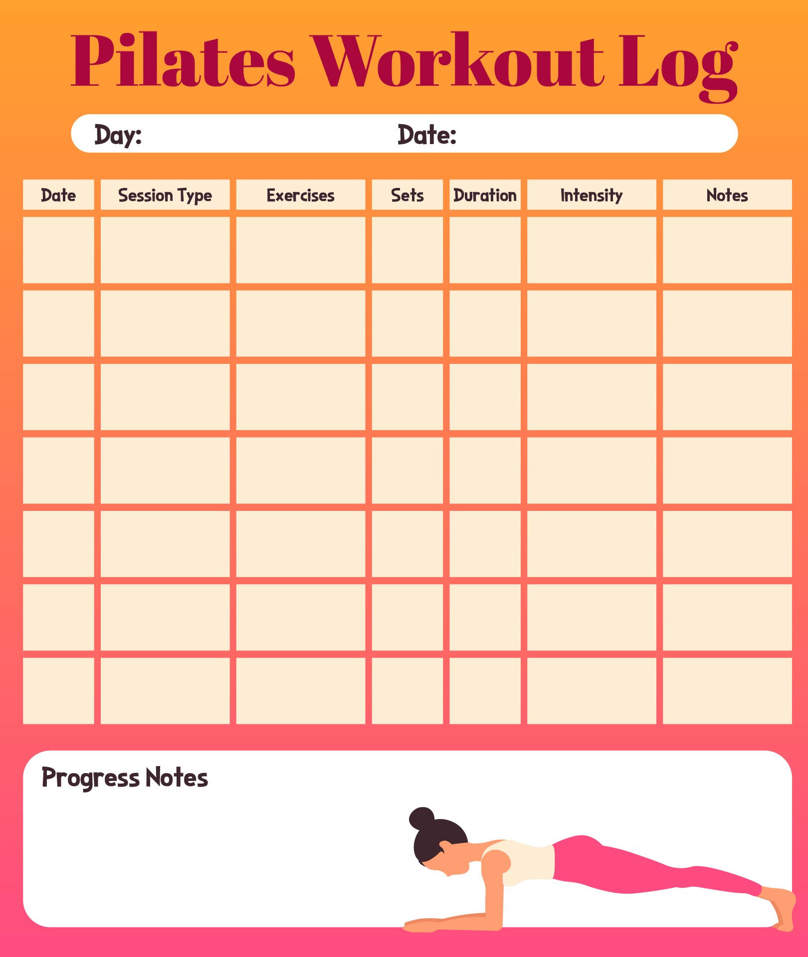 Pilates Workout Log Pilates Workout Log